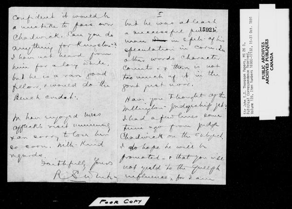 Title: Sir John Thompson fonds - Letters Received - Mikan Number: 123656 - Microform: c-9254