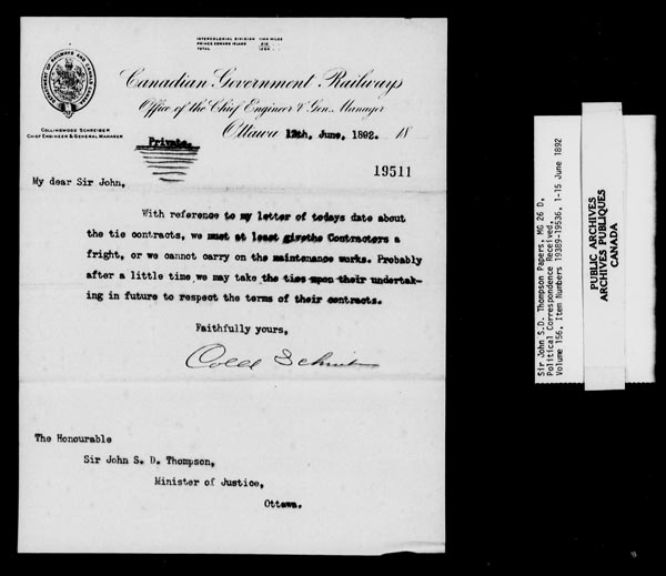 Title: Sir John Thompson fonds - Letters Received - Mikan Number: 123656 - Microform: c-9258