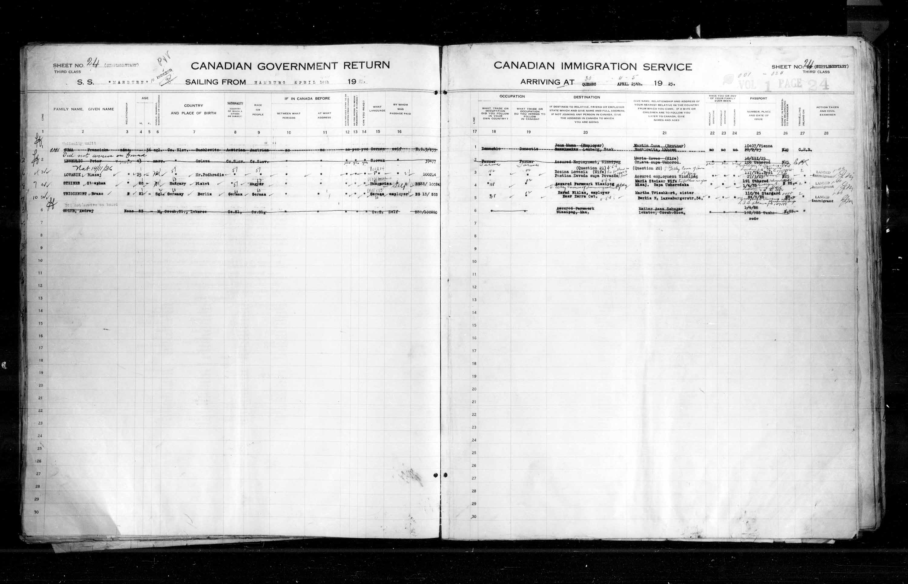 Title: Passenger Lists: Quebec City (1925-1935) - Mikan Number: 134839 - Microform: t-14714