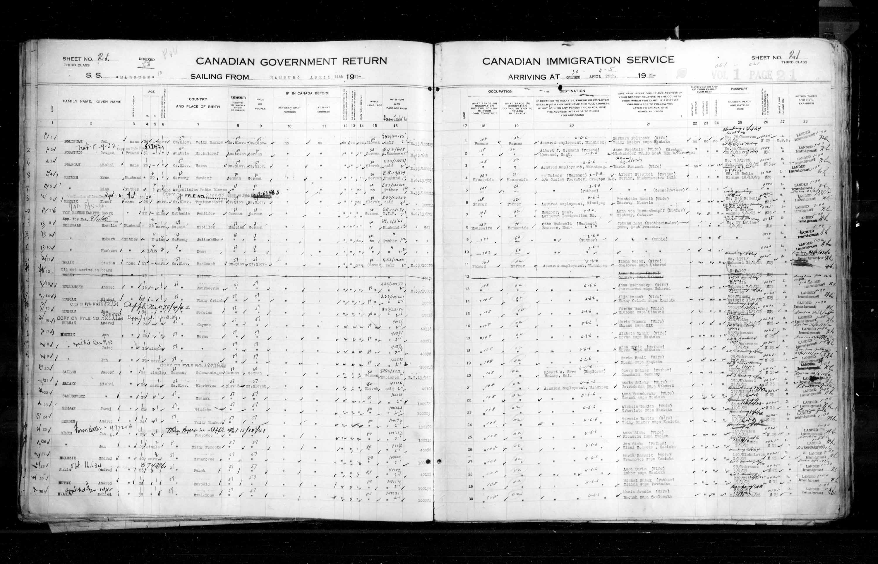 Title: Passenger Lists: Quebec City (1925-1935) - Mikan Number: 134839 - Microform: t-14714