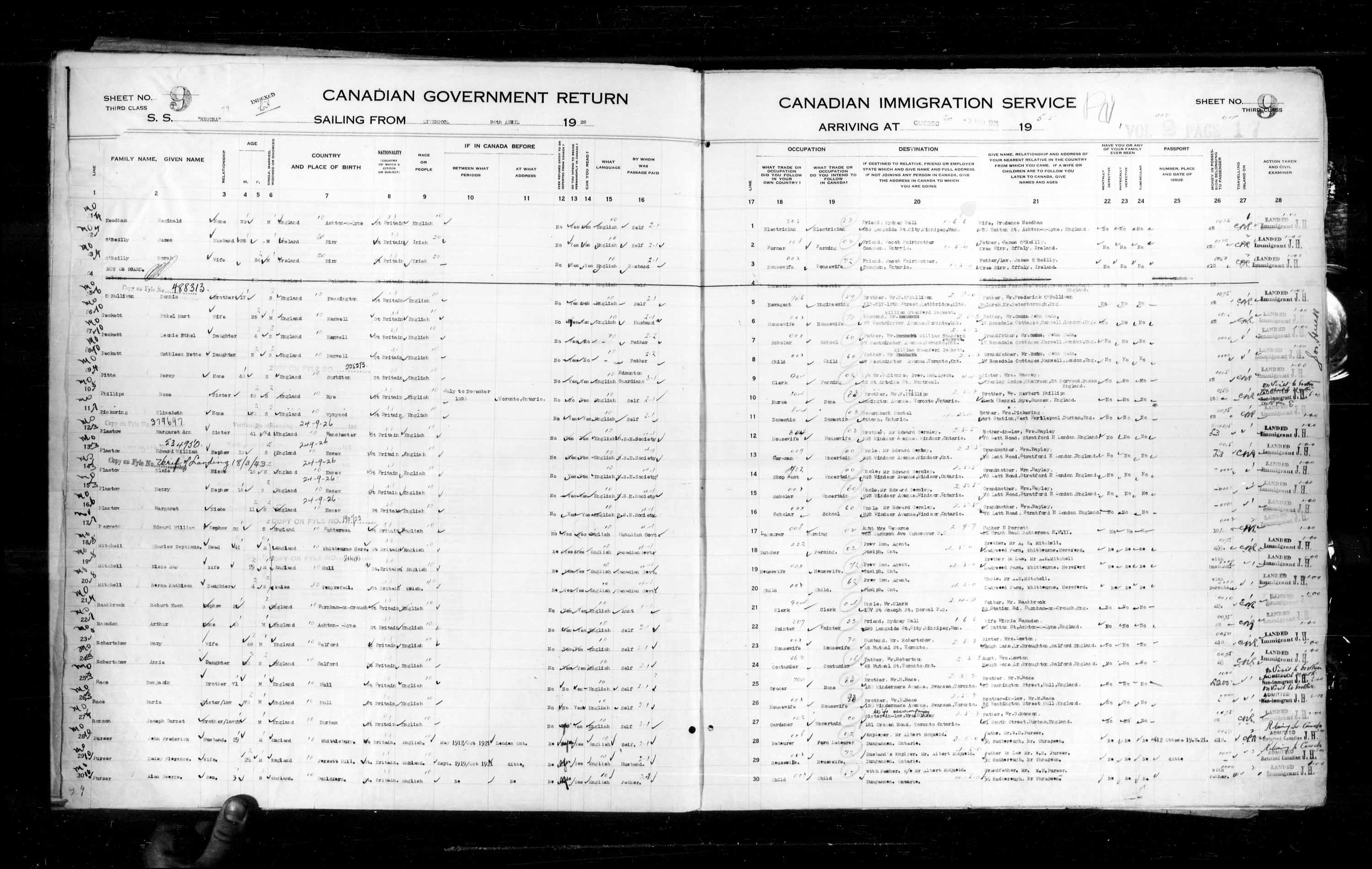 Titre : Listes de passagers : Ville de Qubec (1925-1935) - N d'enregistrement Mikan : 178851 - Microforme : t-14715