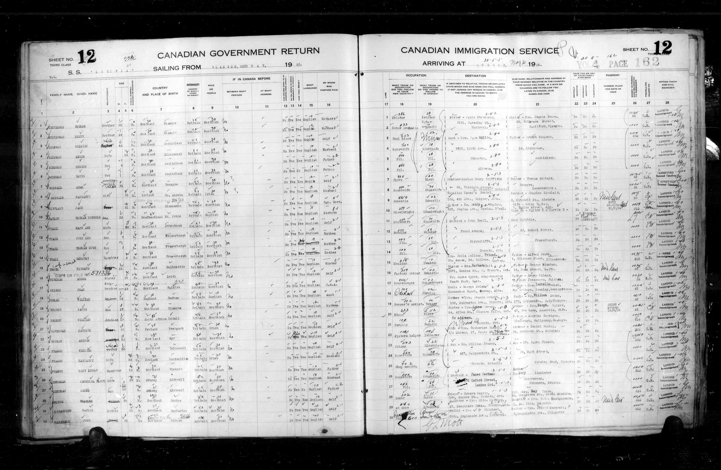 Titre : Listes de passagers : Ville de Qubec (1925-1935) - N d'enregistrement Mikan : 178851 - Microforme : t-14715