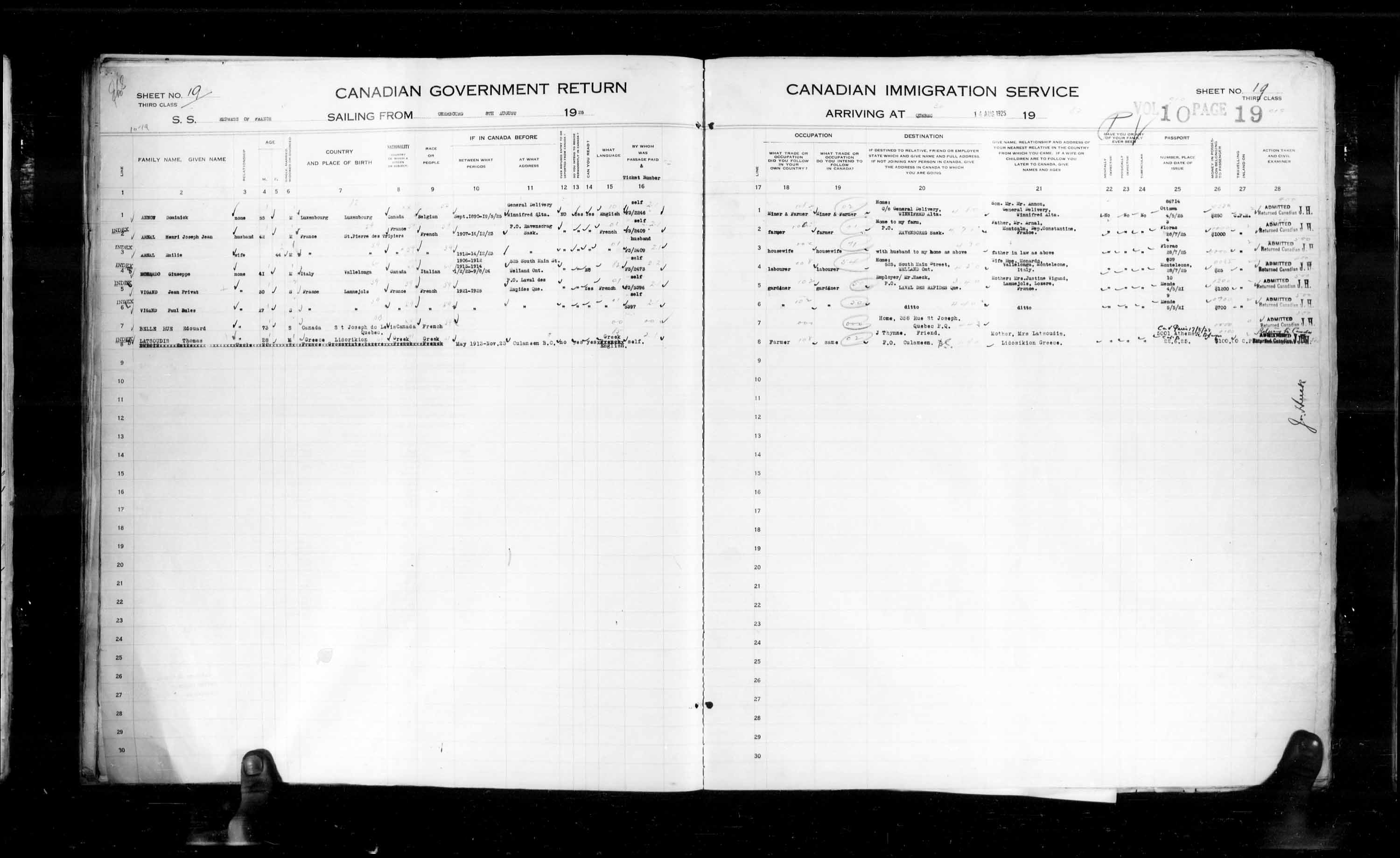 Title: Passenger Lists: Quebec City (1925-1935) - Mikan Number: 134839 - Microform: t-14717