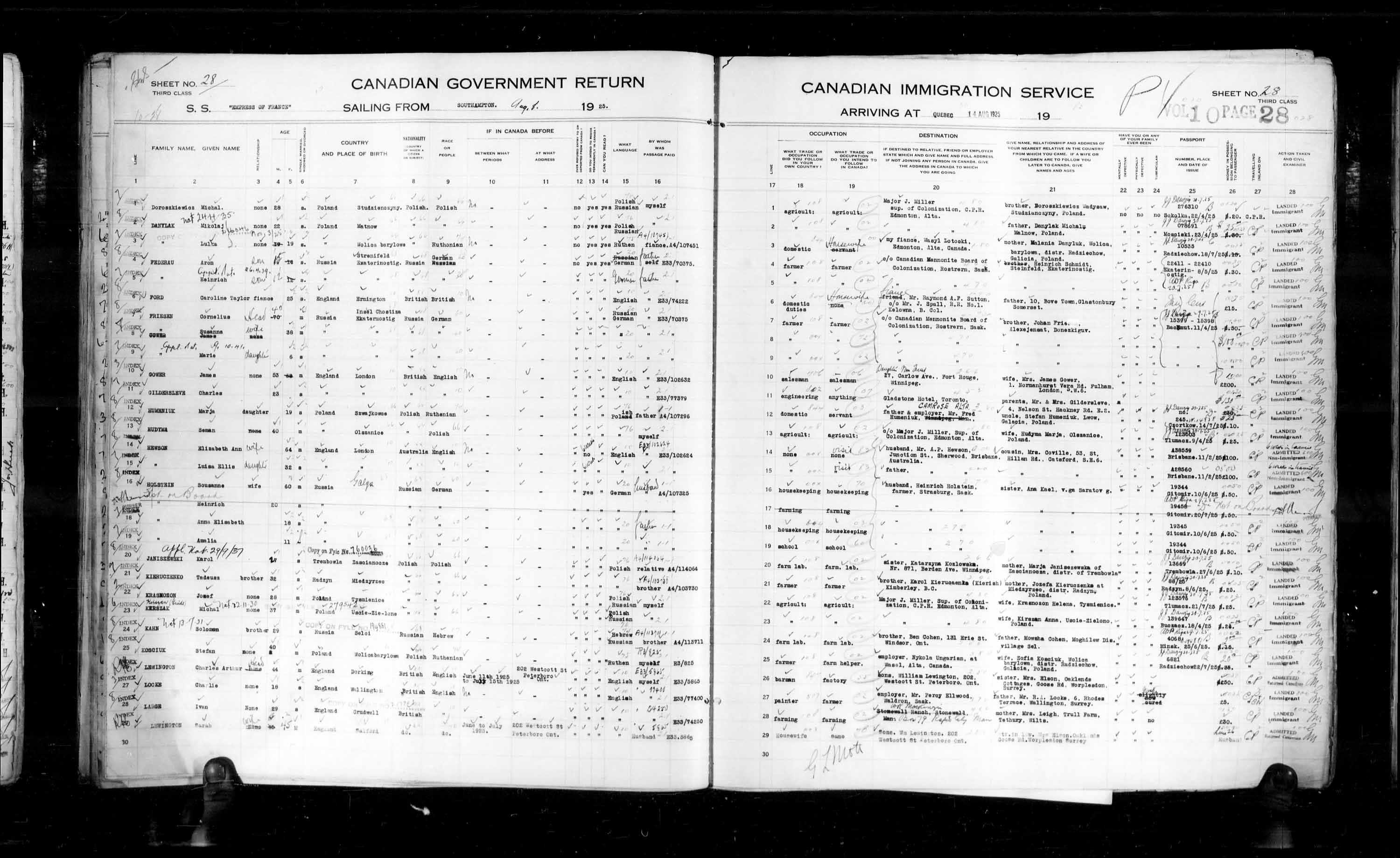 Titre : Listes de passagers : Ville de Qubec (1925-1935) - N d'enregistrement Mikan : 178851 - Microforme : t-14717