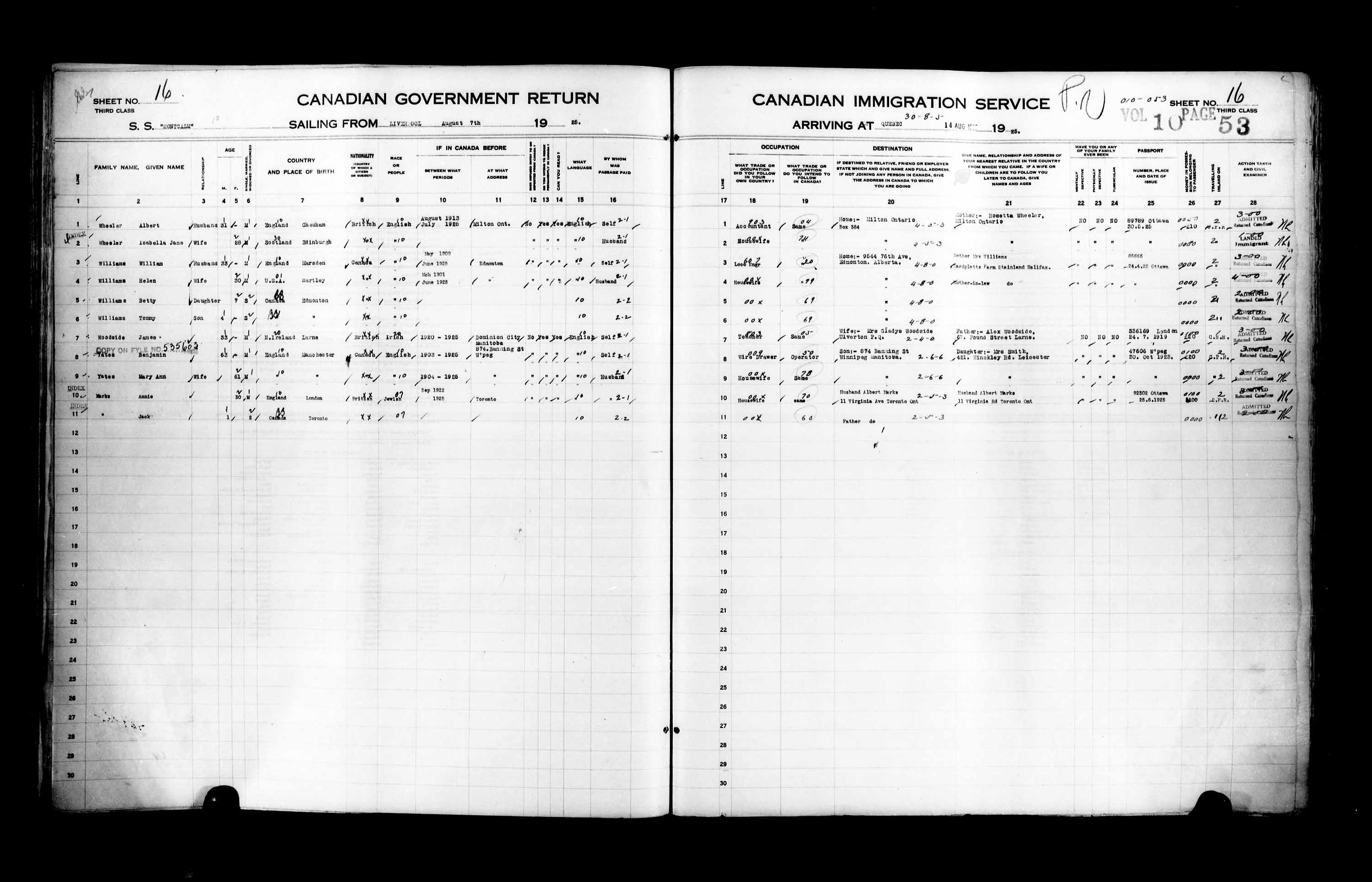 Titre : Listes de passagers : Ville de Qubec (1925-1935) - N d'enregistrement Mikan : 178851 - Microforme : t-14718