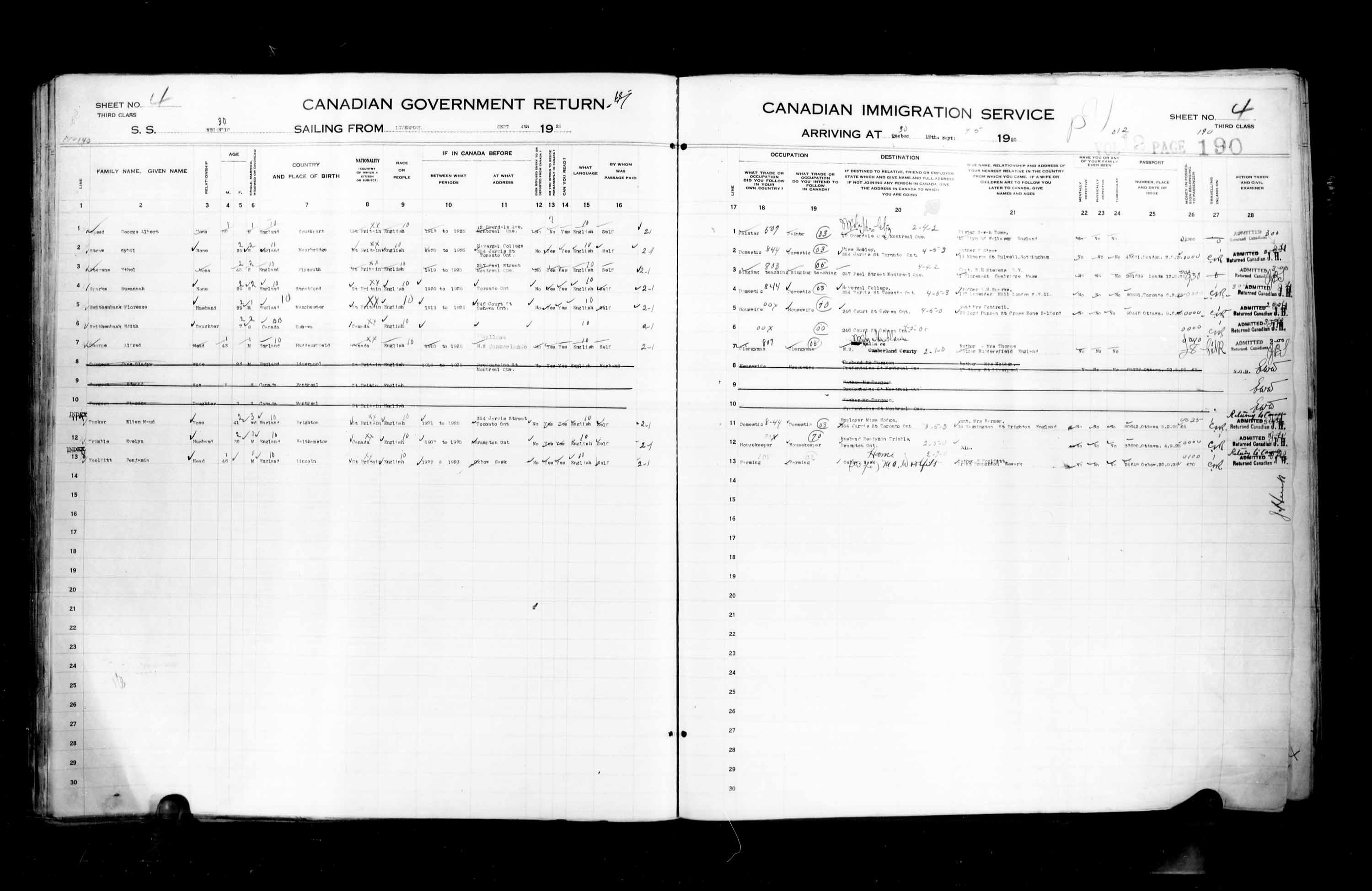 Title: Passenger Lists: Quebec City (1925-1935) - Mikan Number: 134839 - Microform: t-14718