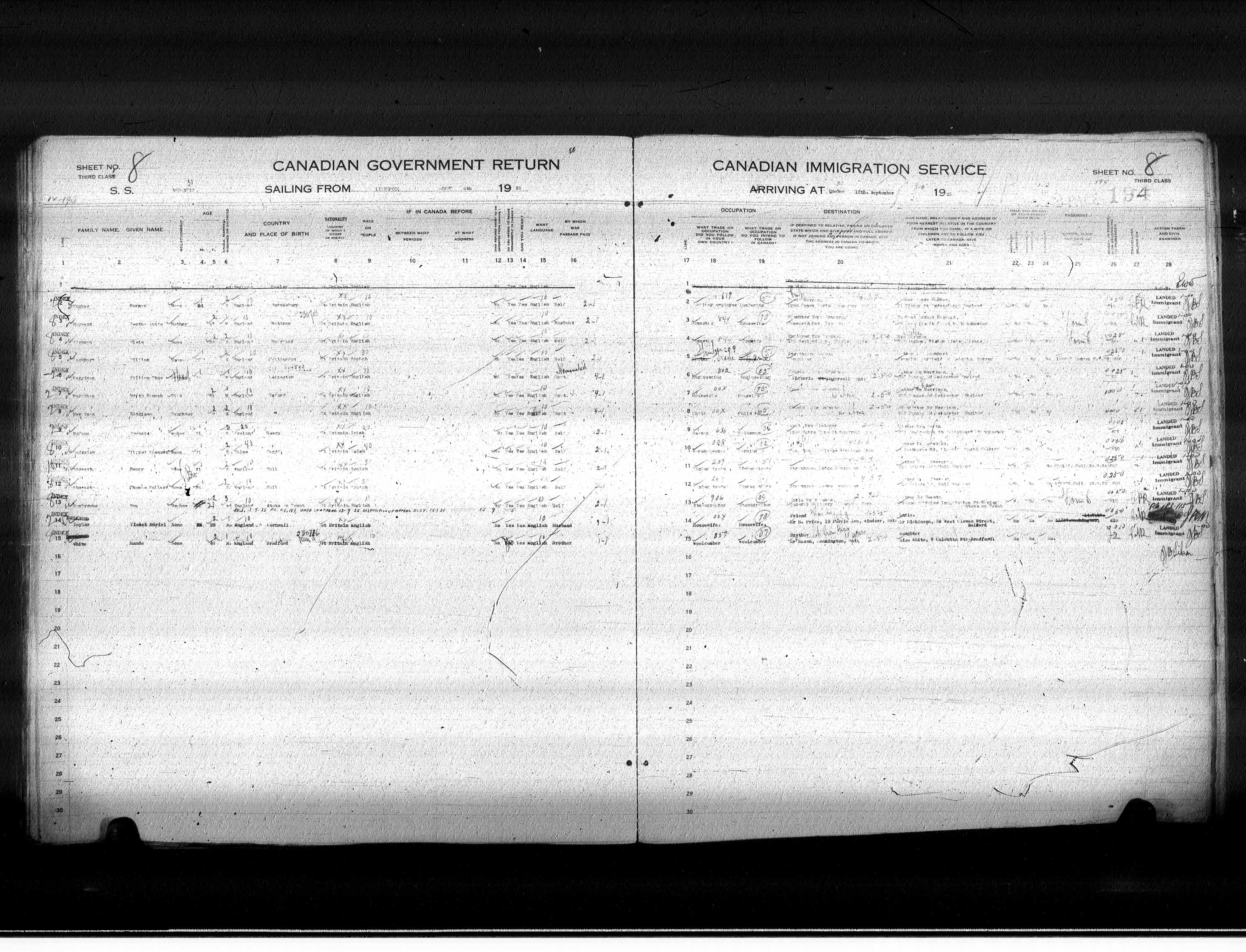 Titre : Listes de passagers : Ville de Qubec (1925-1935) - N d'enregistrement Mikan : 178851 - Microforme : t-14719
