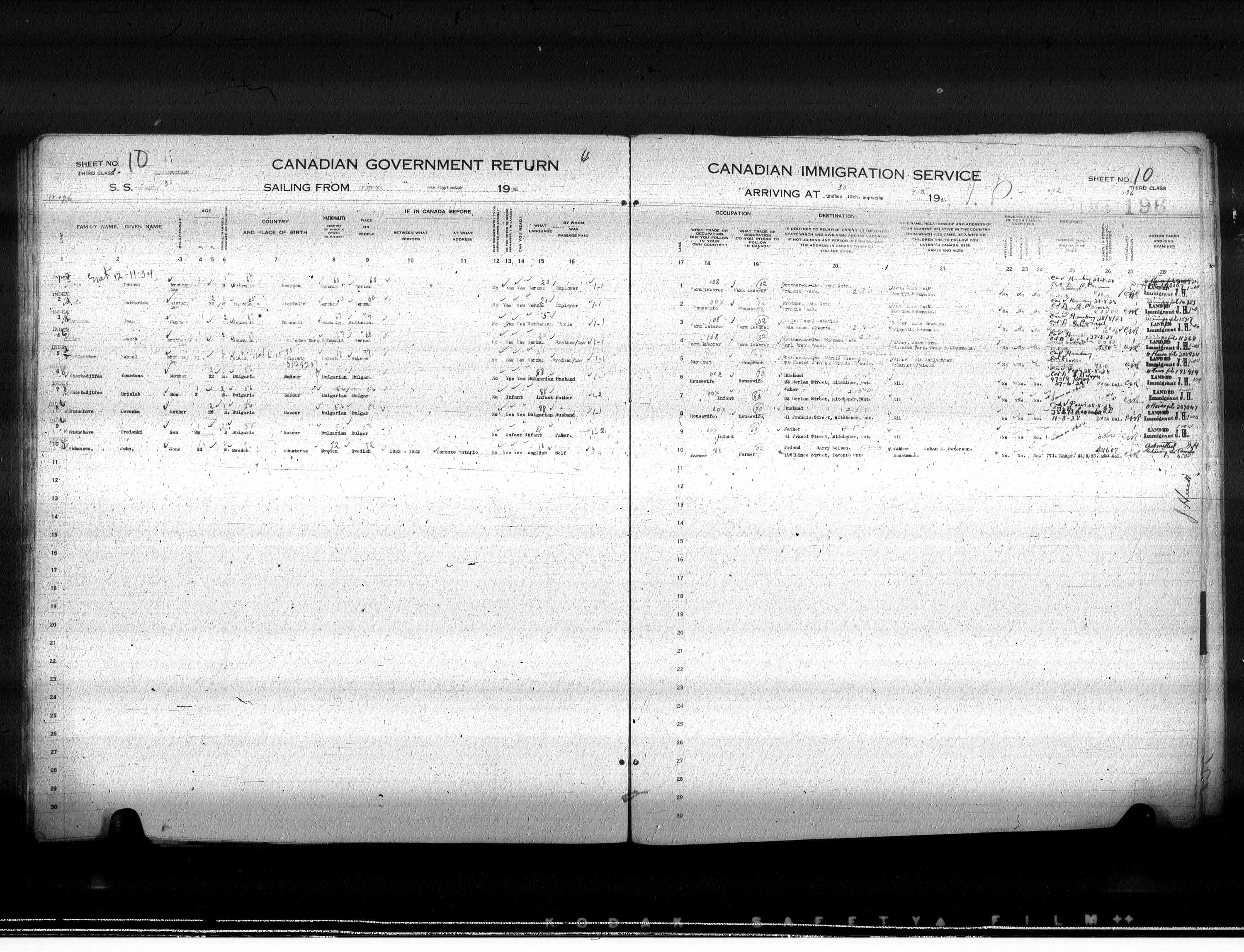 Titre : Listes de passagers : Ville de Qubec (1925-1935) - N d'enregistrement Mikan : 178851 - Microforme : t-14719