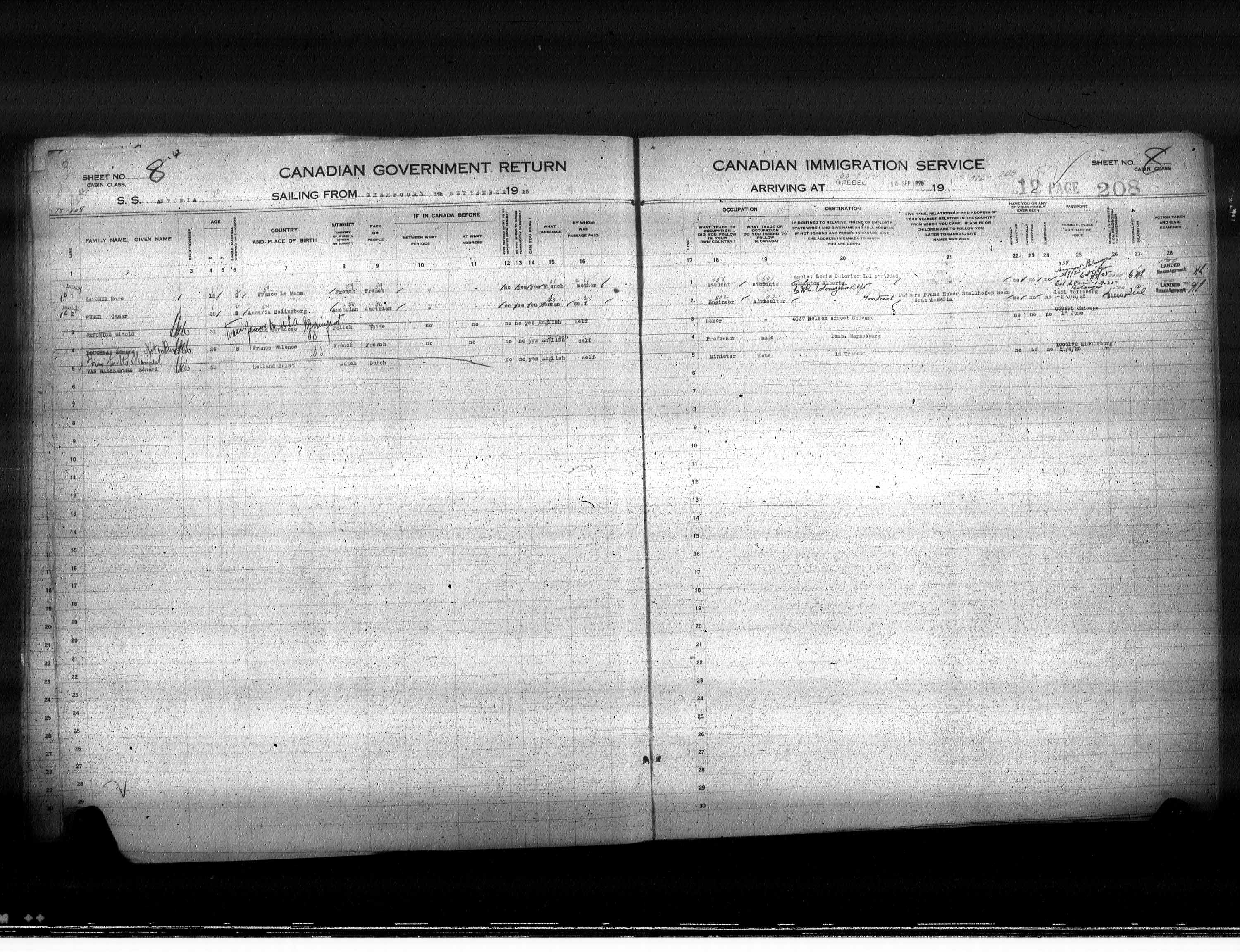 Title: Passenger Lists: Quebec City (1925-1935) - Mikan Number: 134839 - Microform: t-14719