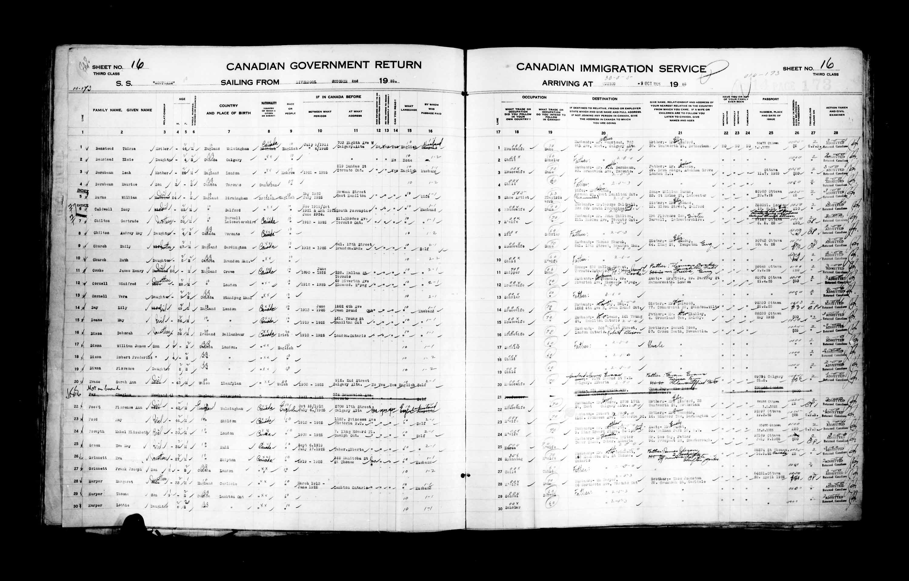 Title: Passenger Lists: Quebec City (1925-1935) - Mikan Number: 134839 - Microform: t-14720