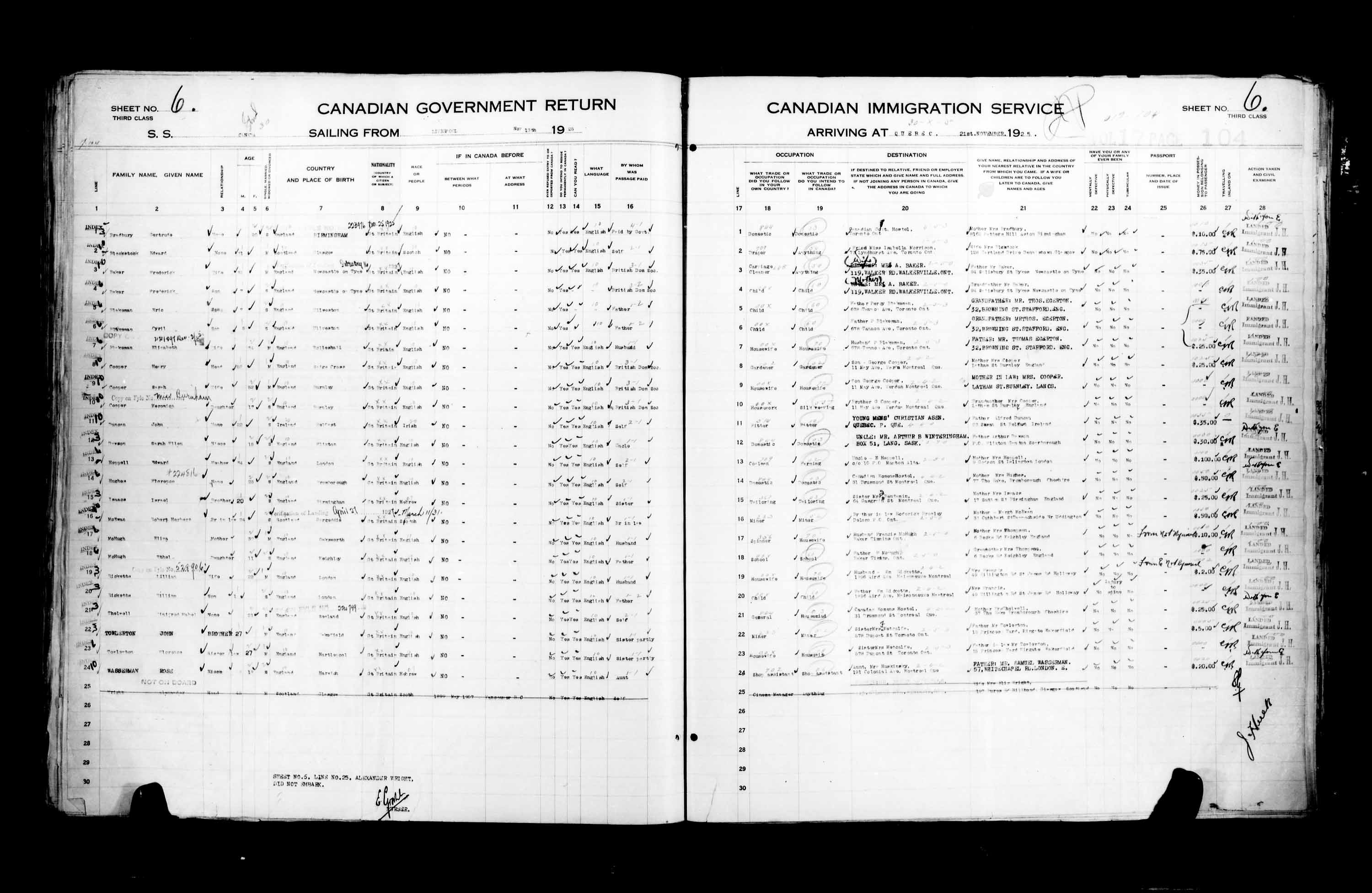 Titre : Listes de passagers : Ville de Qubec (1925-1935) - N d'enregistrement Mikan : 178851 - Microforme : t-14721