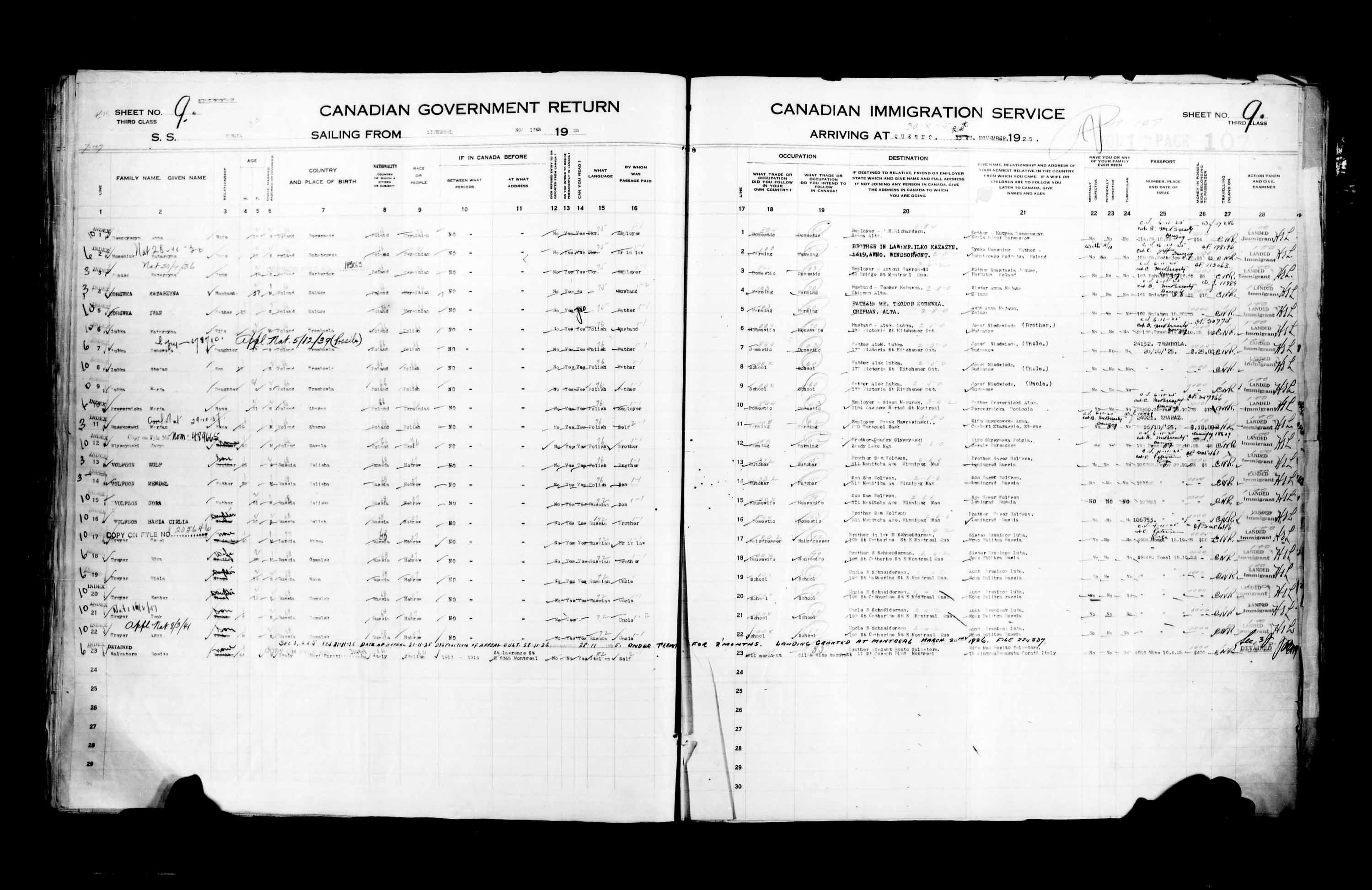 Title: Passenger Lists: Quebec City (1925-1935) - Mikan Number: 134839 - Microform: t-14721