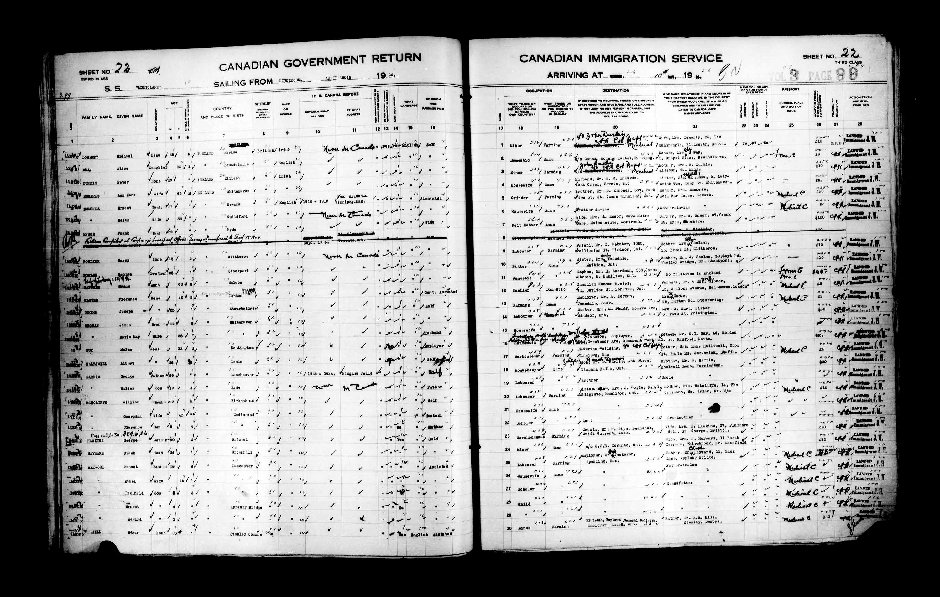 Titre : Listes de passagers : Ville de Qubec (1925-1935) - N d'enregistrement Mikan : 178851 - Microforme : t-14722