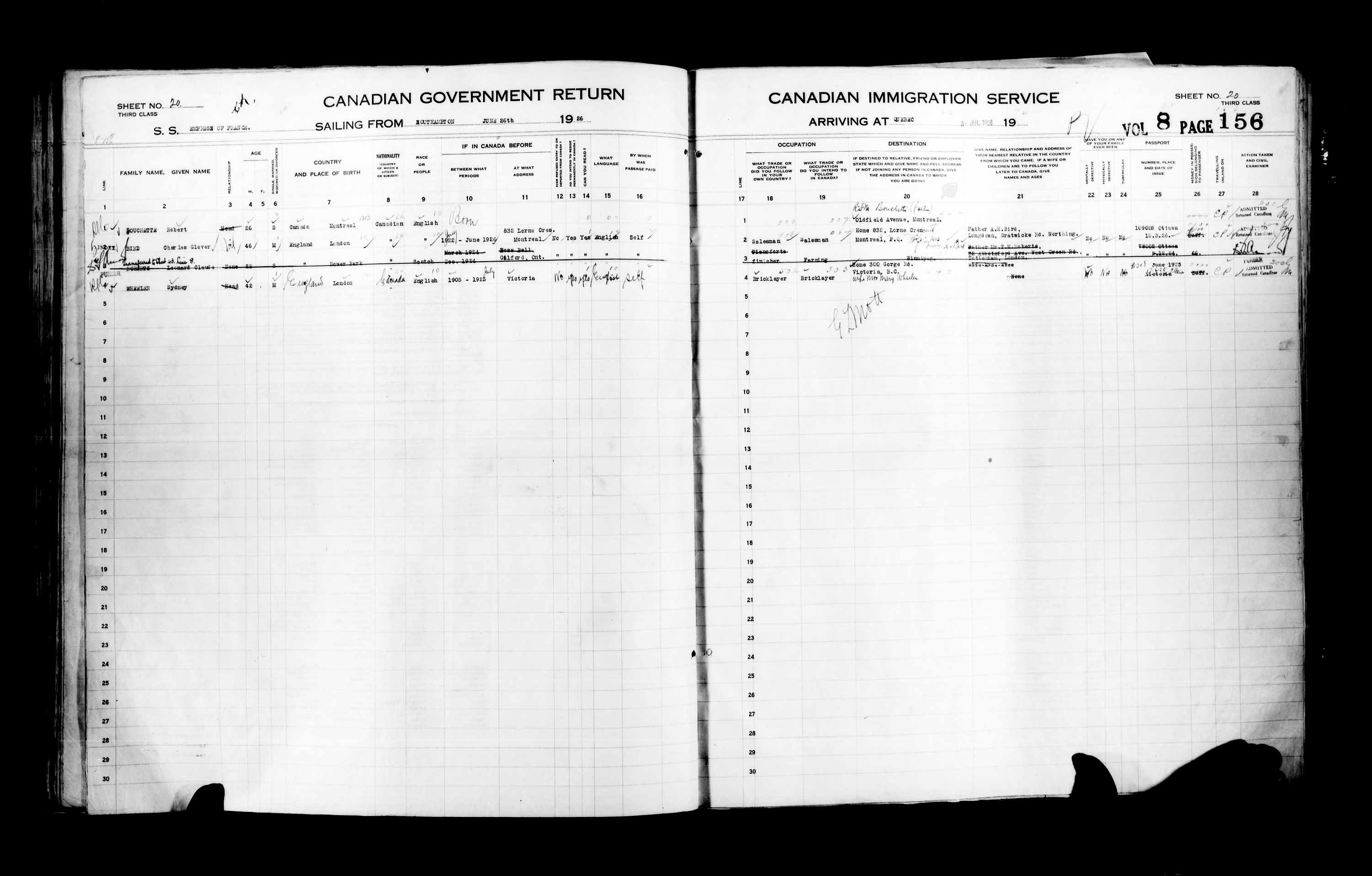 Title: Passenger Lists: Quebec City (1925-1935) - Mikan Number: 134839 - Microform: t-14723