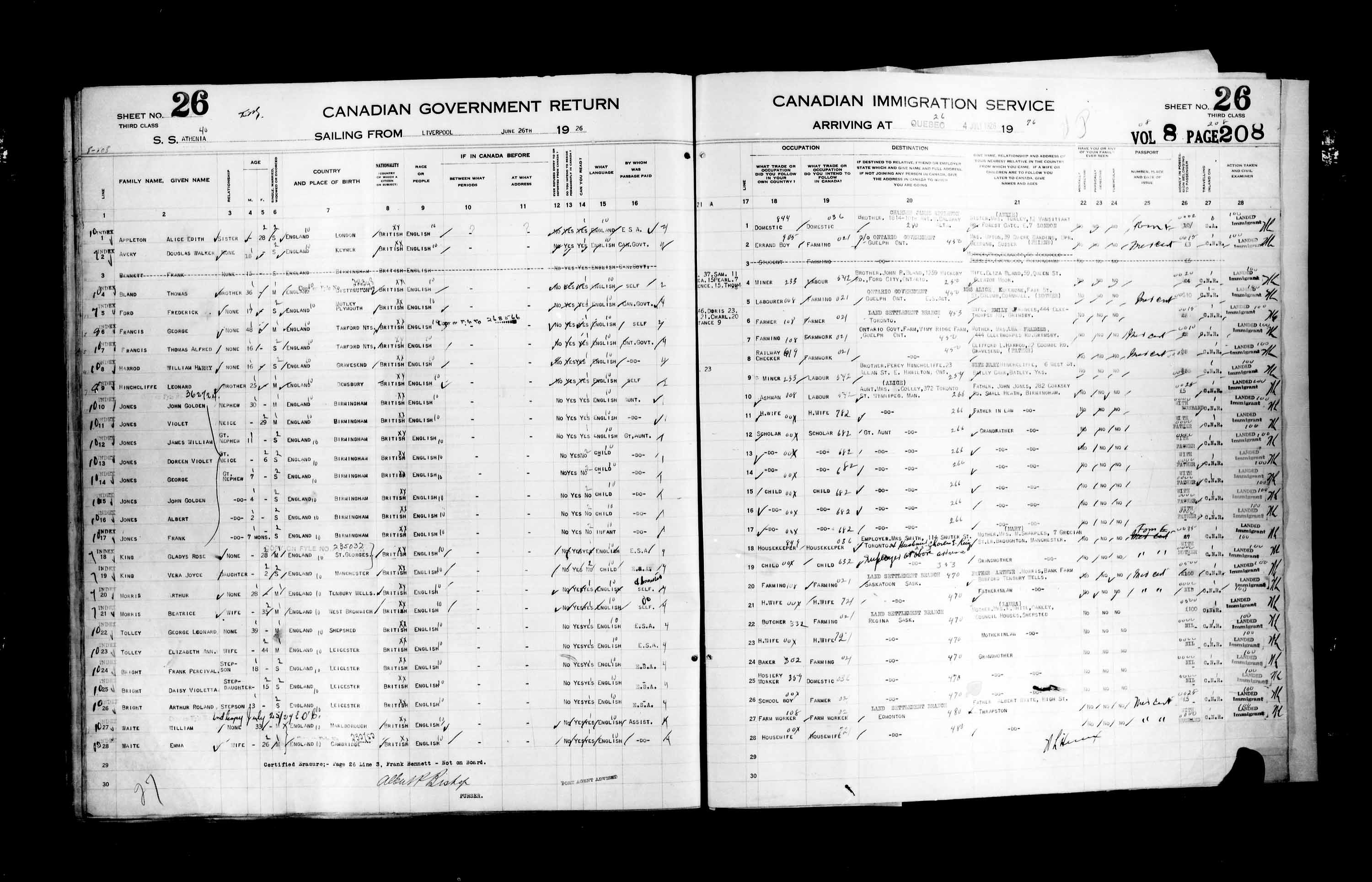 Titre : Listes de passagers : Ville de Qubec (1925-1935) - N d'enregistrement Mikan : 178851 - Microforme : t-14724