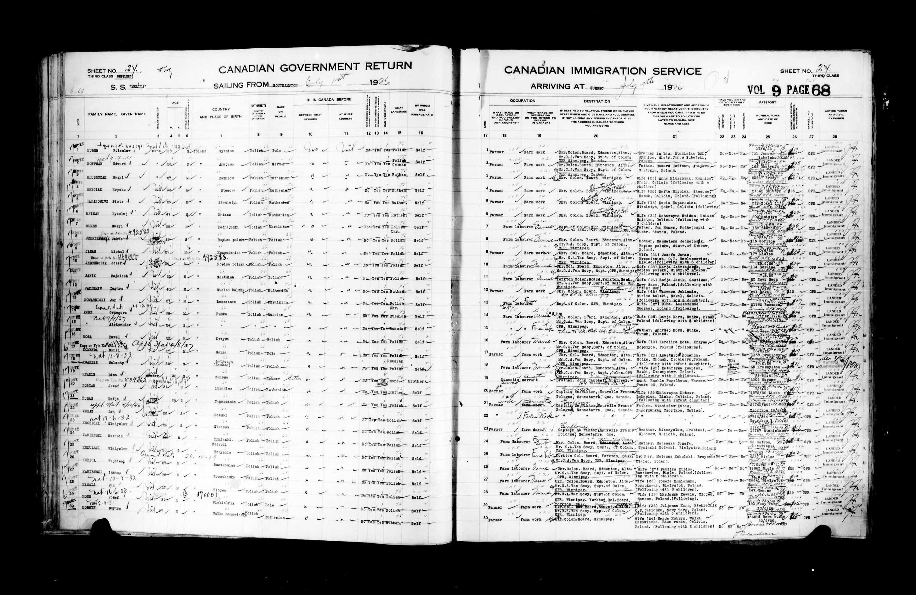 Title: Passenger Lists: Quebec City (1925-1935) - Mikan Number: 134839 - Microform: t-14724