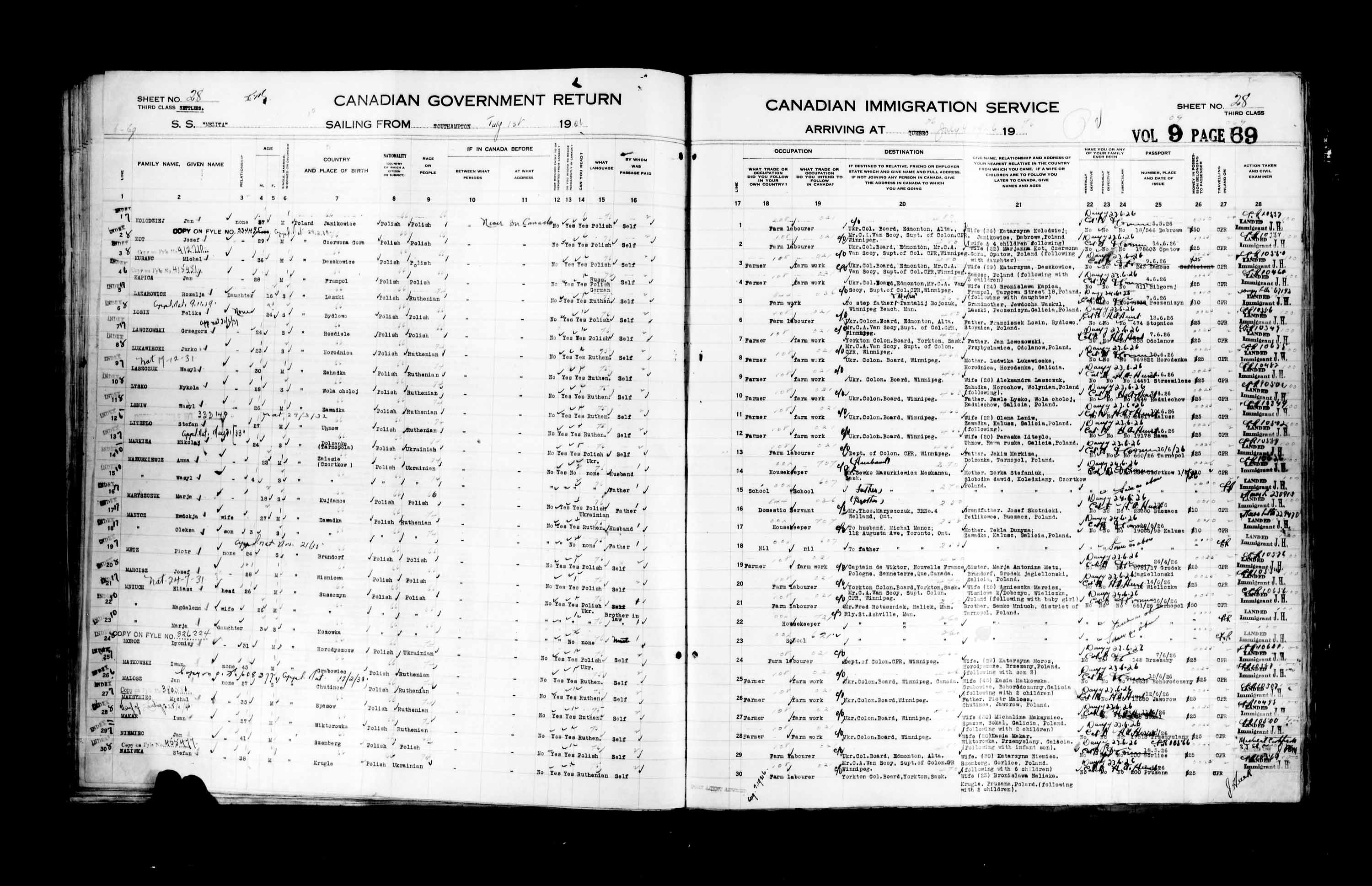 Title: Passenger Lists: Quebec City (1925-1935) - Mikan Number: 134839 - Microform: t-14724