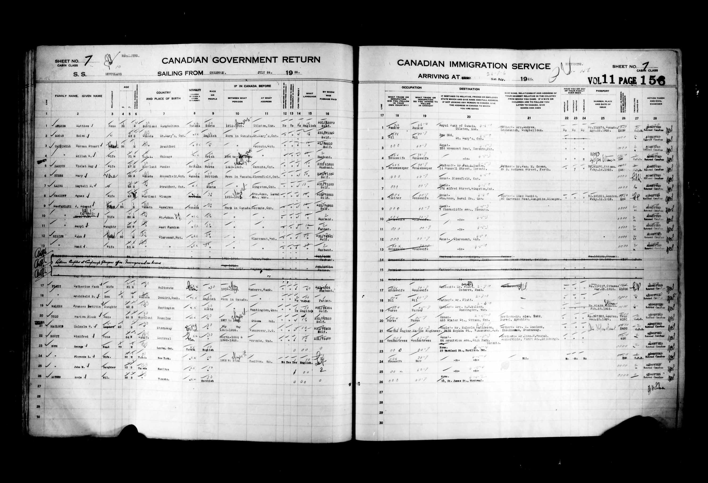 Titre : Listes de passagers : Ville de Qubec (1925-1935) - N d'enregistrement Mikan : 178851 - Microforme : t-14724