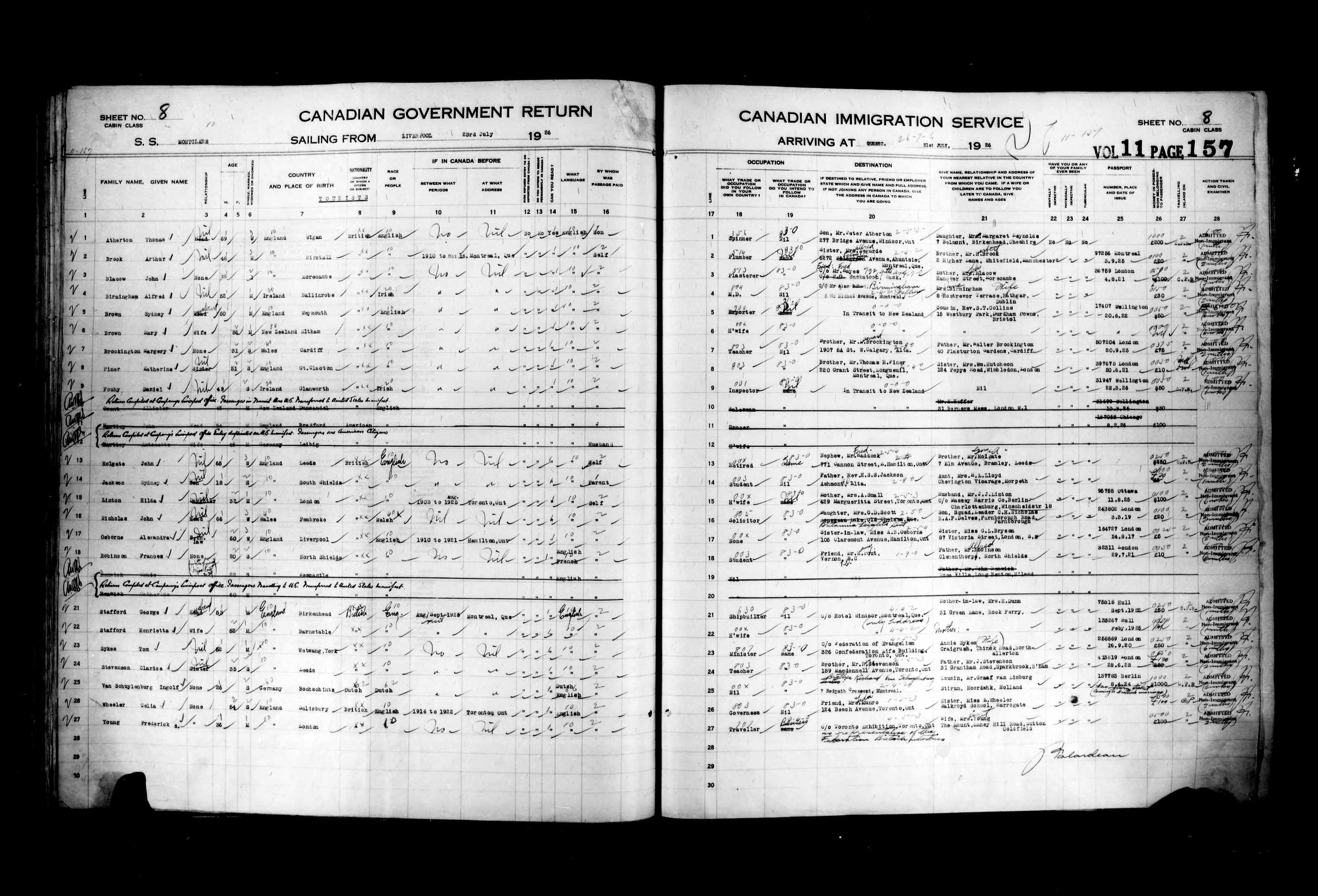Title: Passenger Lists: Quebec City (1925-1935) - Mikan Number: 134839 - Microform: t-14724