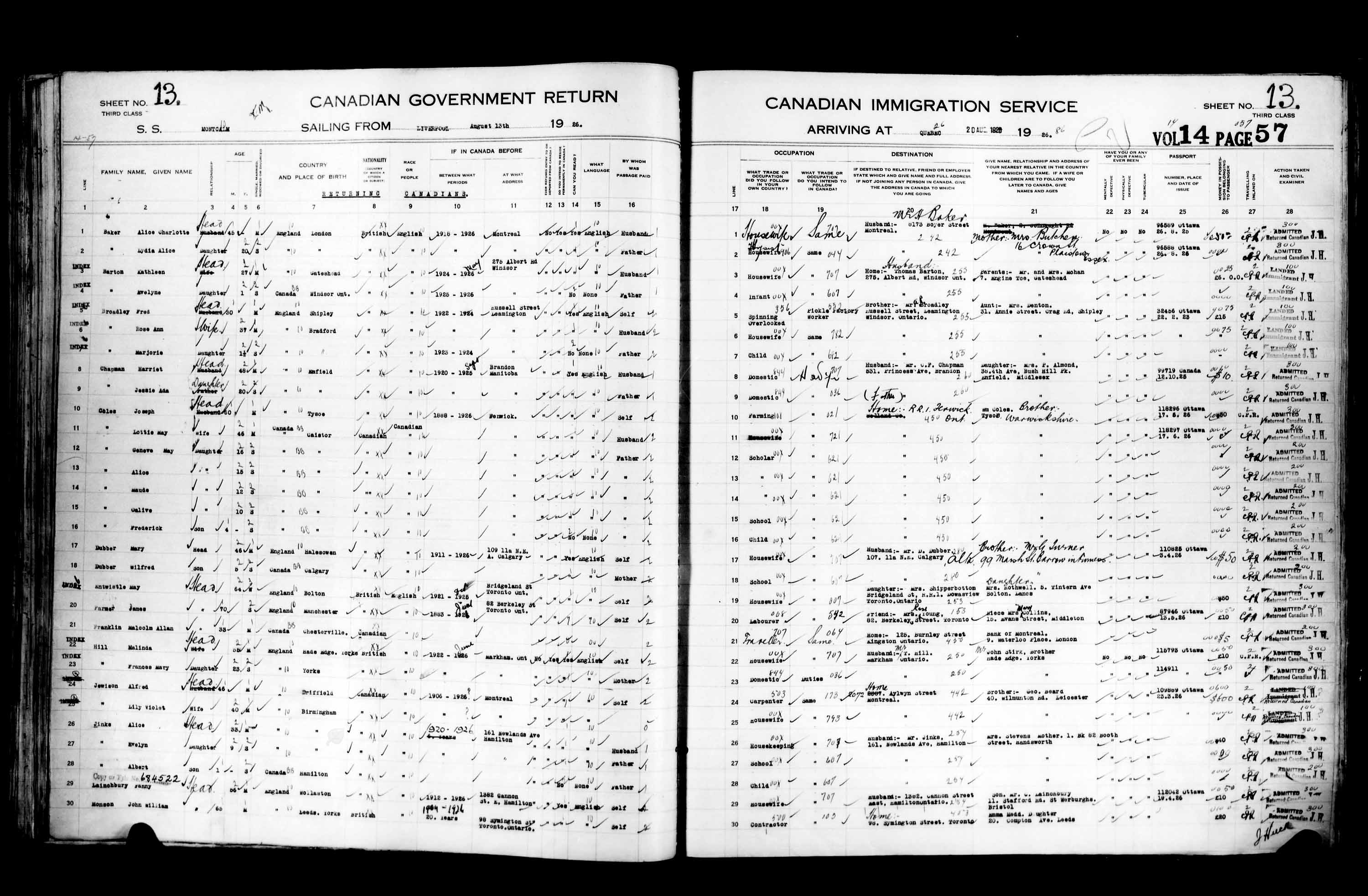 Titre : Listes de passagers : Ville de Qubec (1925-1935) - N d'enregistrement Mikan : 178851 - Microforme : t-14725