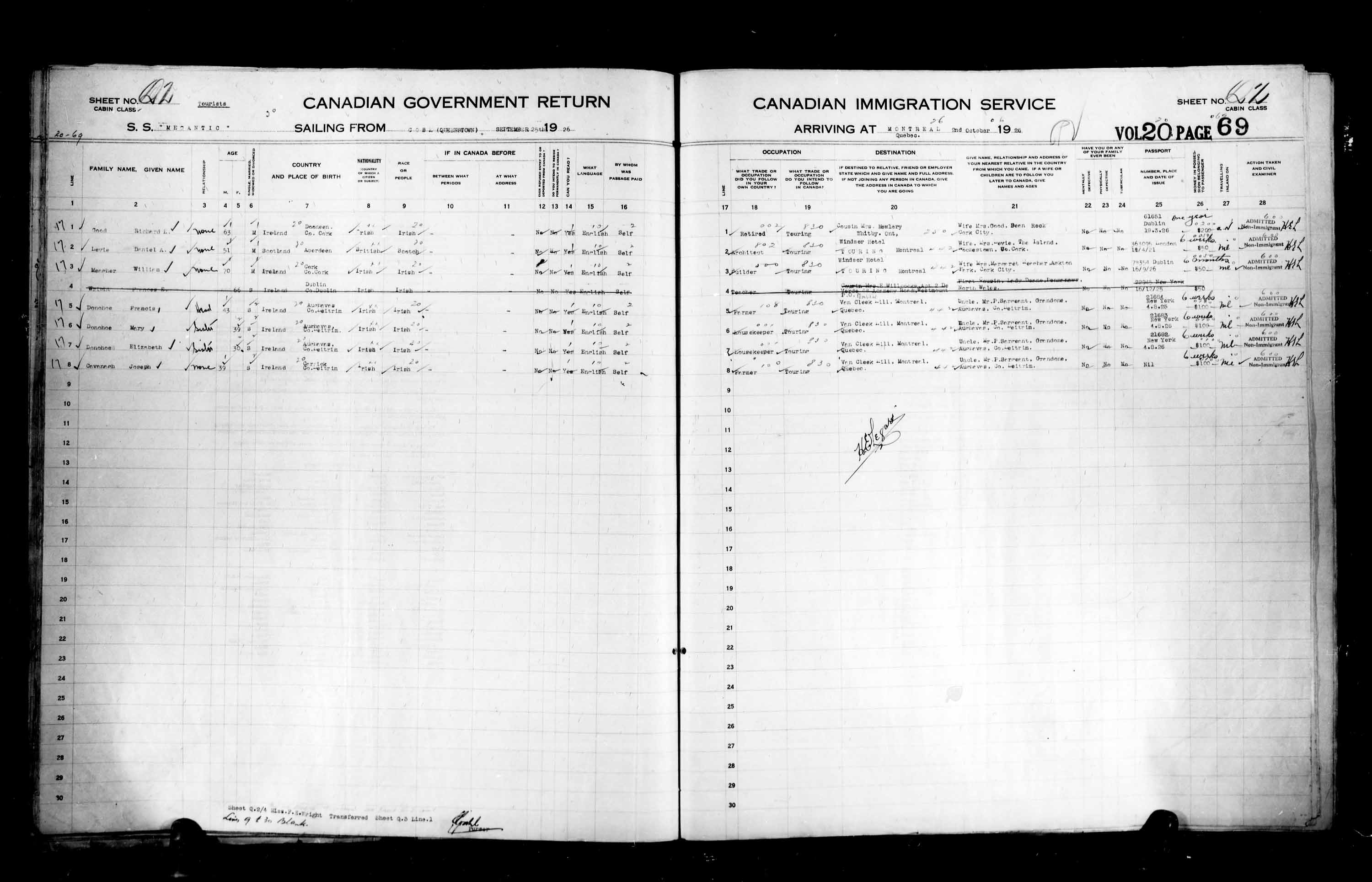 Title: Passenger Lists: Quebec City (1925-1935) - Mikan Number: 134839 - Microform: t-14727