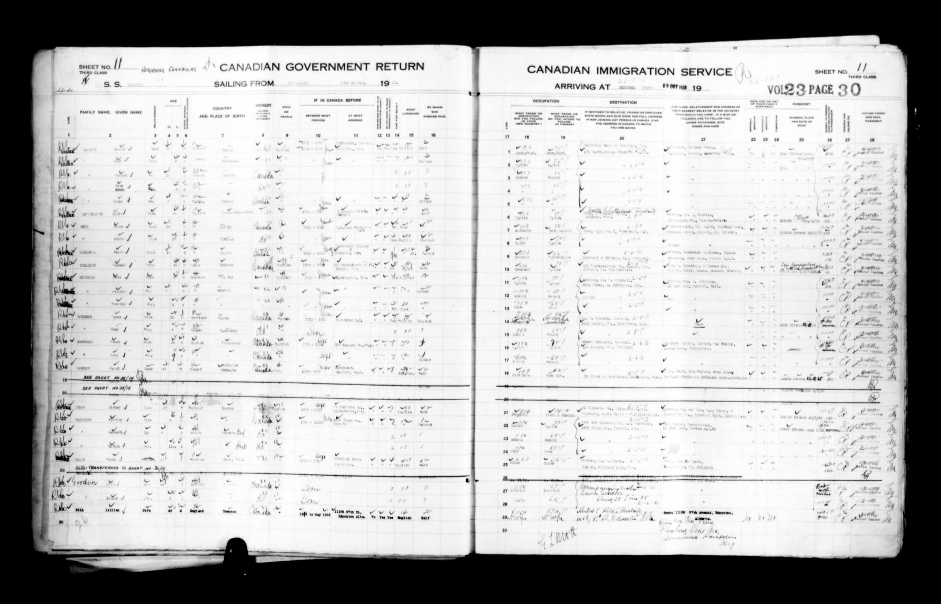 Titre : Listes de passagers : Ville de Qubec (1925-1935) - N d'enregistrement Mikan : 178851 - Microforme : t-14728