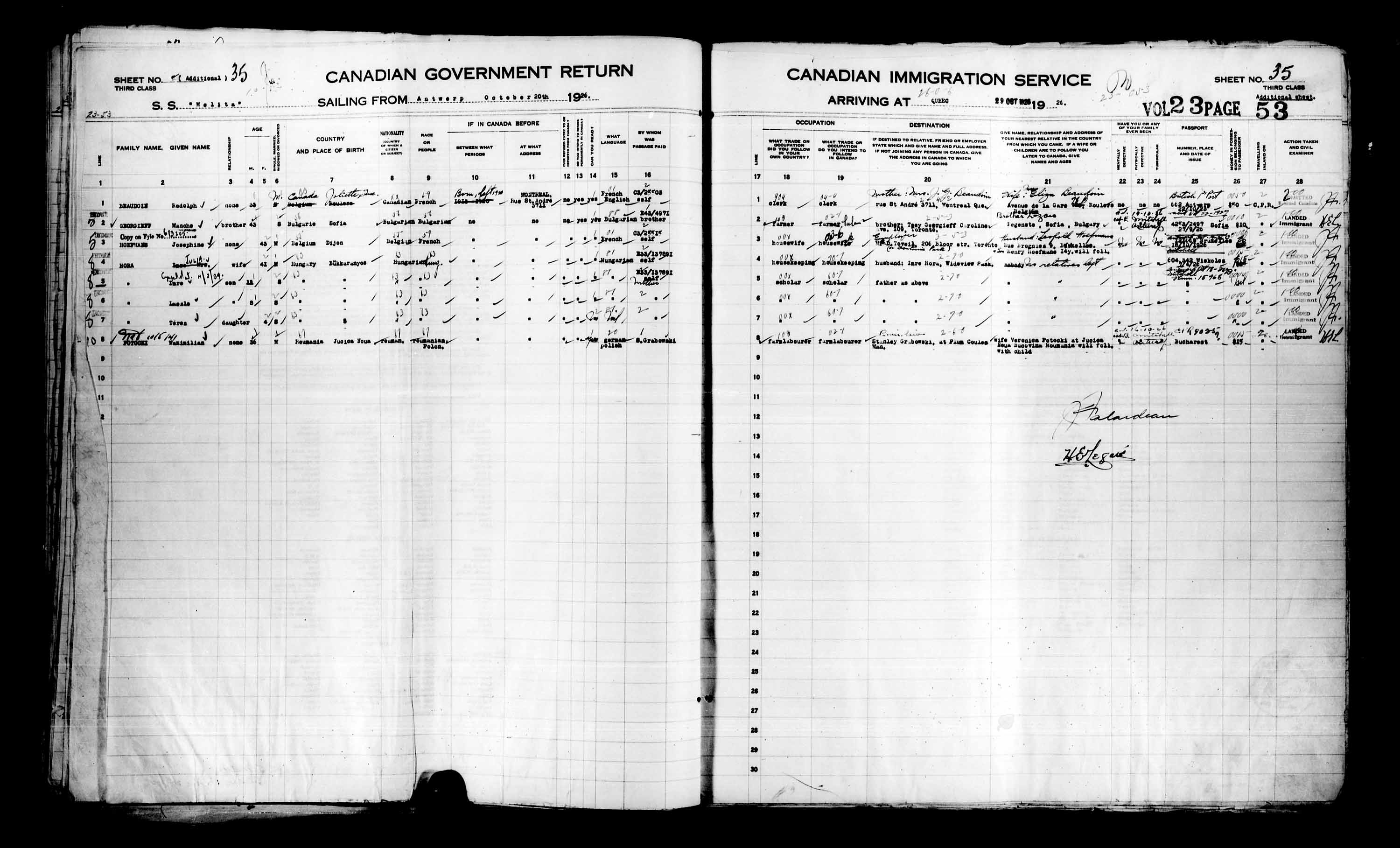 Title: Passenger Lists: Quebec City (1925-1935) - Mikan Number: 134839 - Microform: t-14729