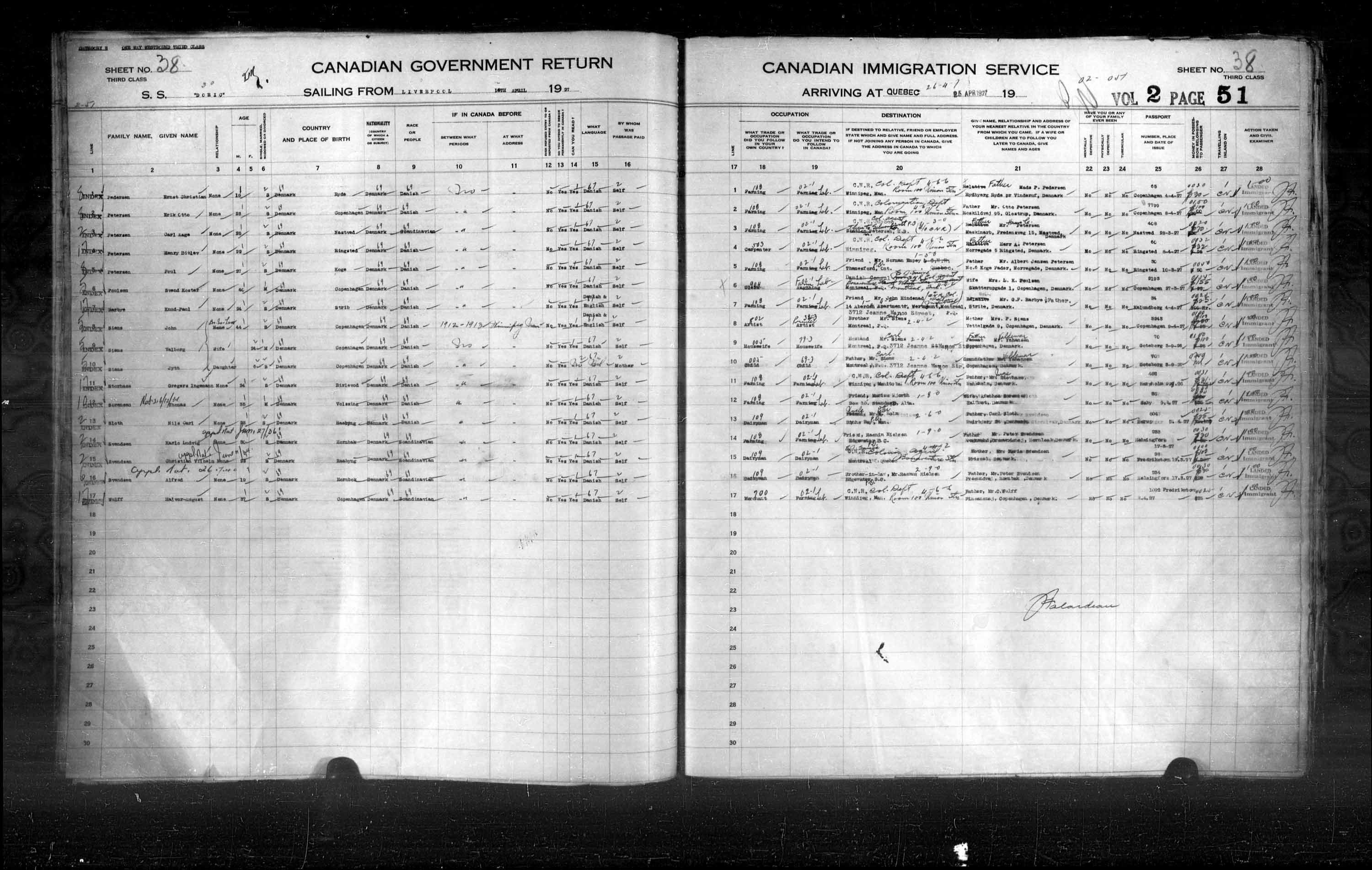 Titre : Listes de passagers : Ville de Qubec (1925-1935) - N d'enregistrement Mikan : 178851 - Microforme : t-14730
