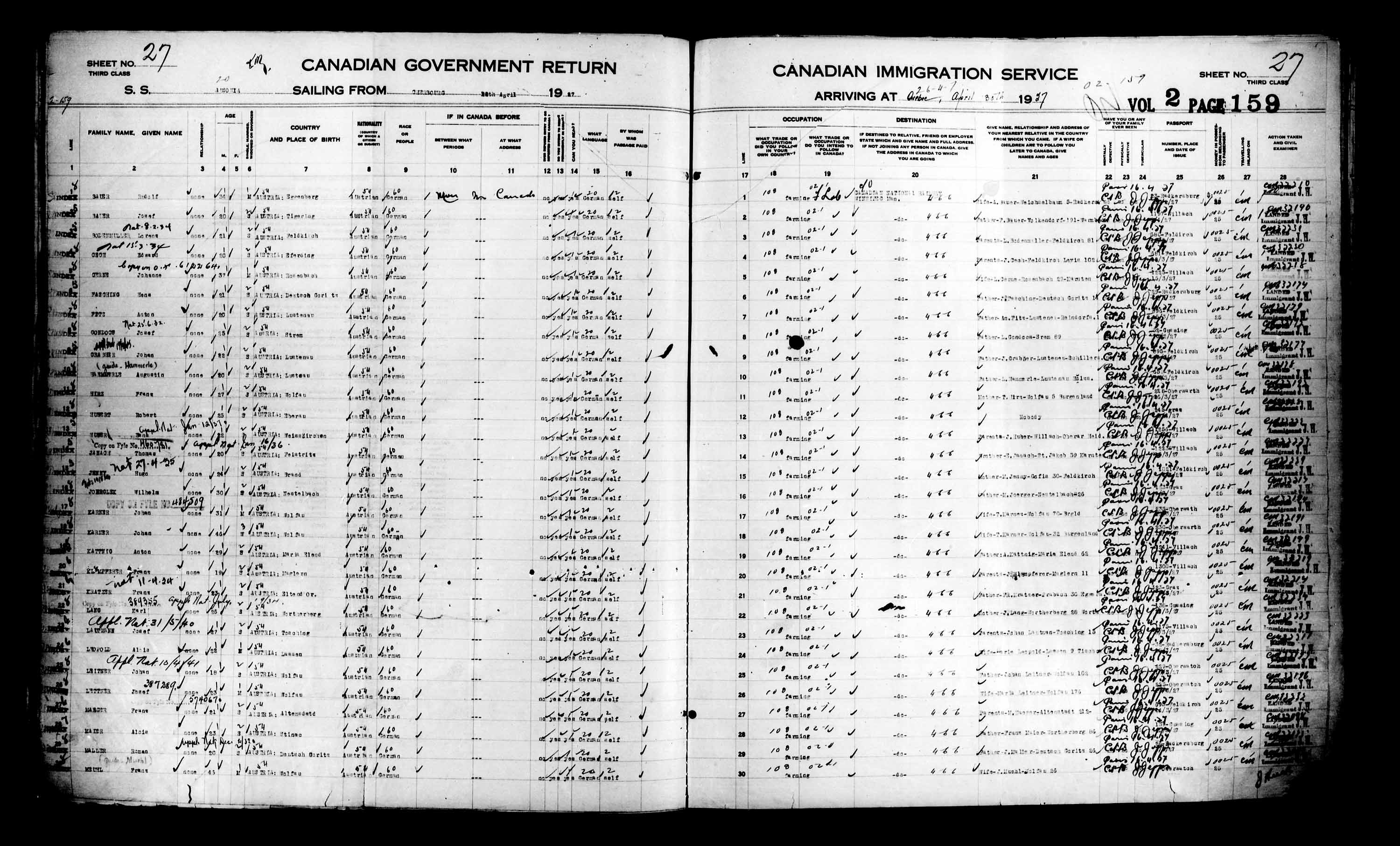 Titre : Listes de passagers : Ville de Qubec (1925-1935) - N d'enregistrement Mikan : 178851 - Microforme : t-14731