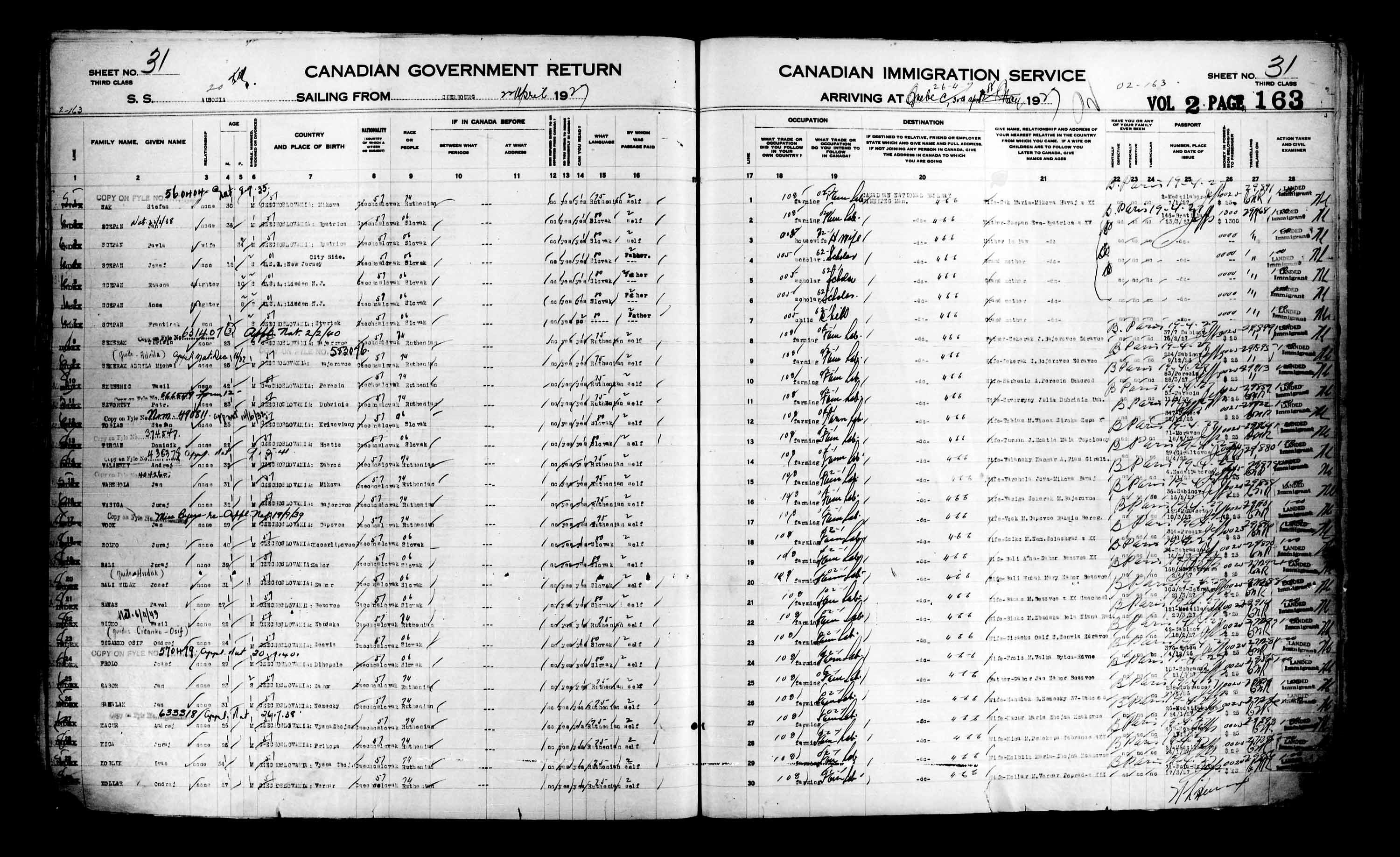 Titre : Listes de passagers : Ville de Qubec (1925-1935) - N d'enregistrement Mikan : 178851 - Microforme : t-14731