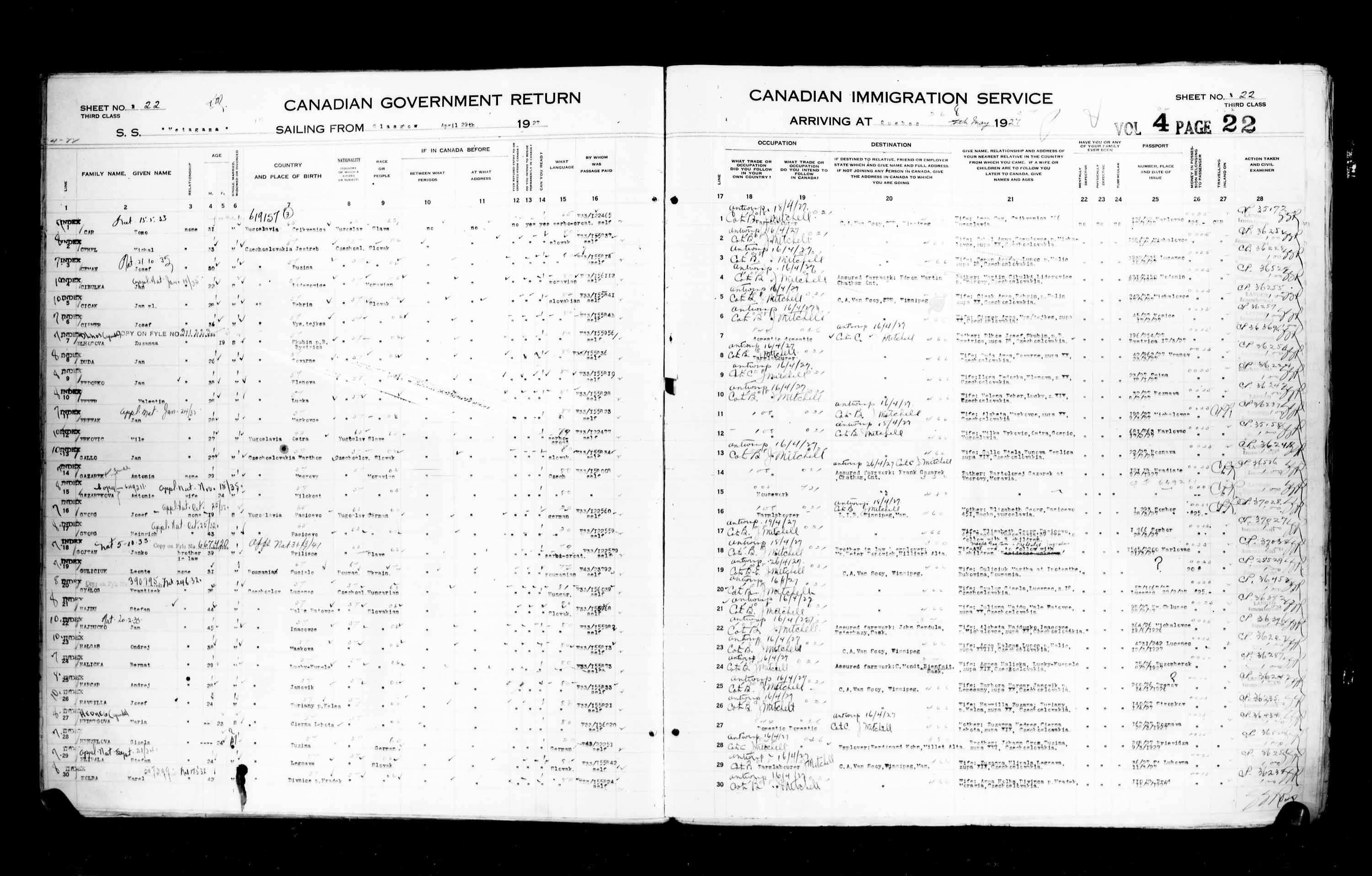 Title: Passenger Lists: Quebec City (1925-1935) - Mikan Number: 134839 - Microform: t-14732