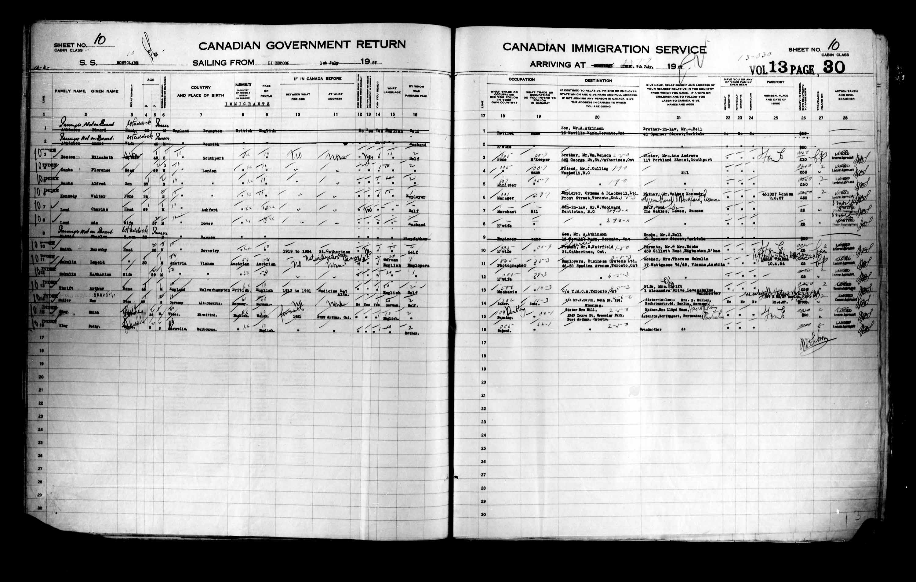 Title: Passenger Lists: Quebec City (1925-1935) - Mikan Number: 134839 - Microform: t-14734