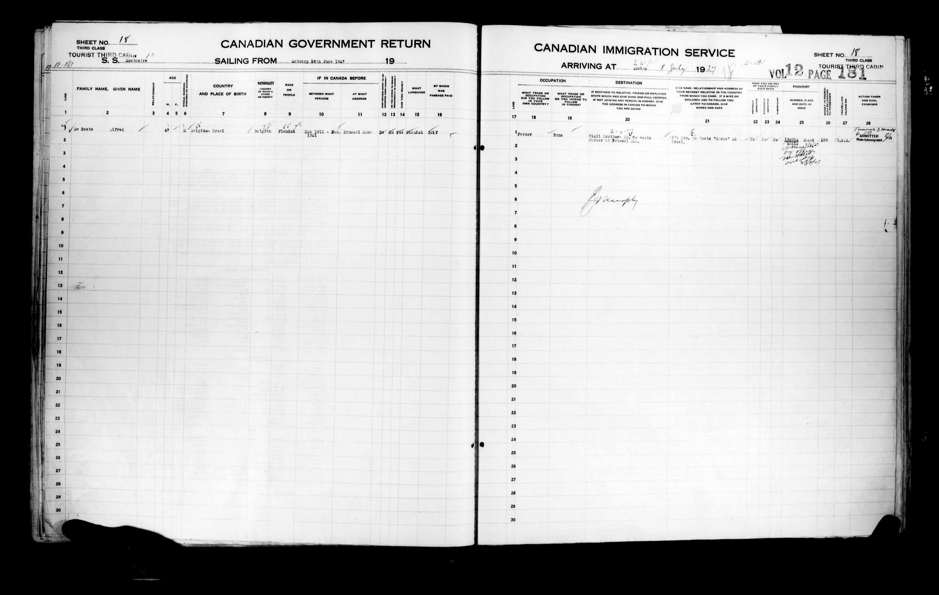 Title: Passenger Lists: Quebec City (1925-1935) - Mikan Number: 134839 - Microform: t-14734