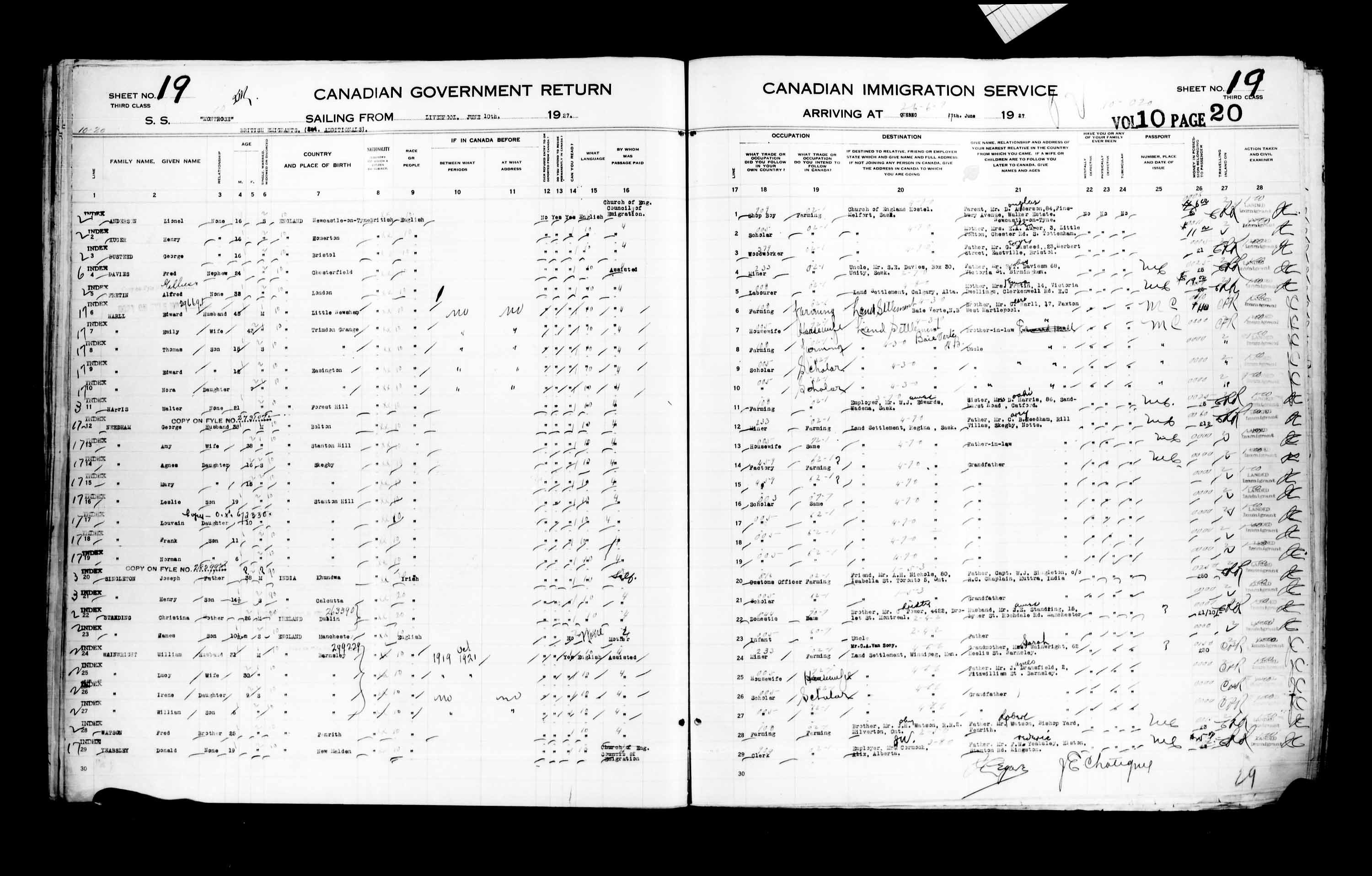 Titre : Listes de passagers : Ville de Qubec (1925-1935) - N d'enregistrement Mikan : 178851 - Microforme : t-14734