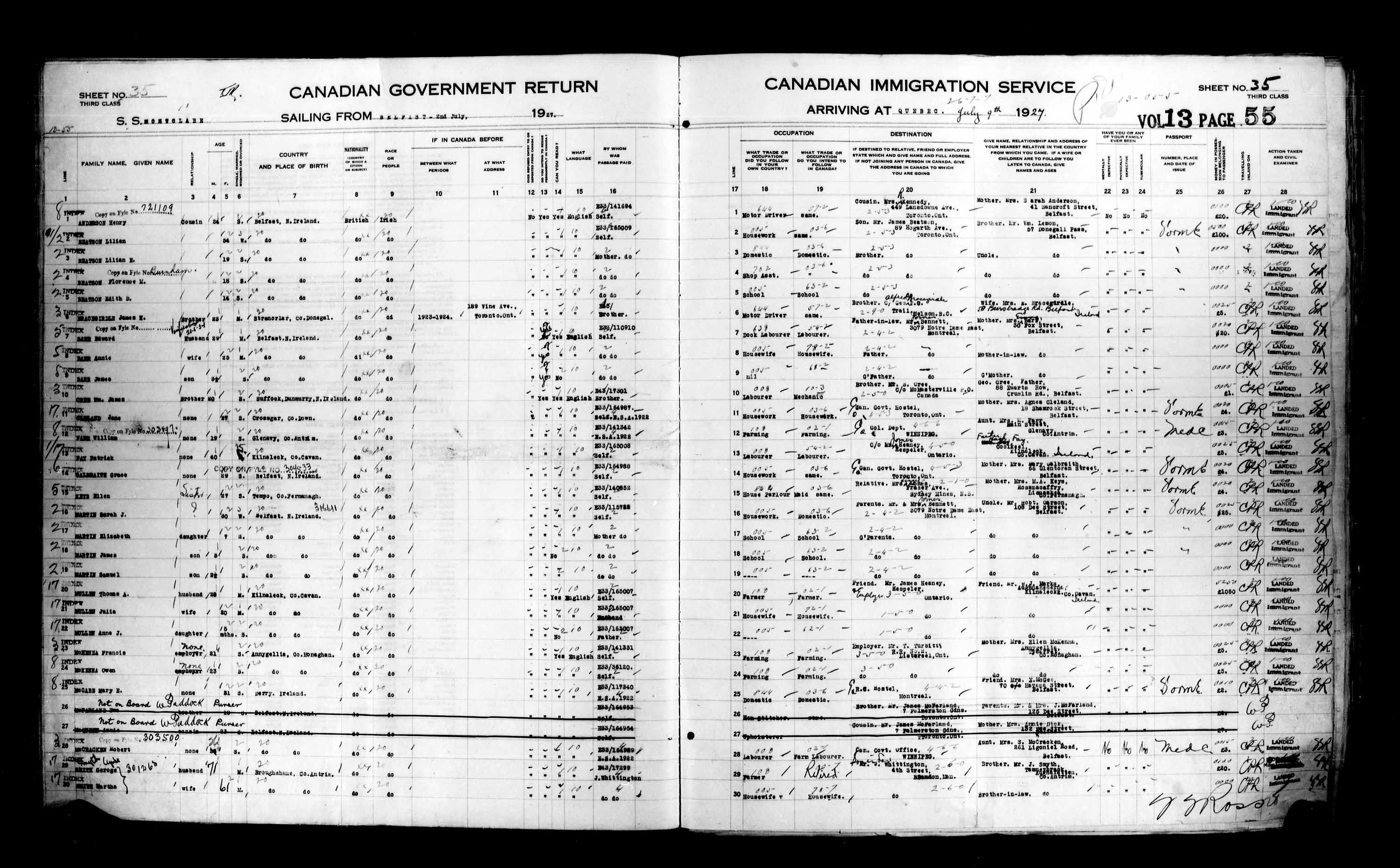 Title: Passenger Lists: Quebec City (1925-1935) - Mikan Number: 134839 - Microform: t-14735