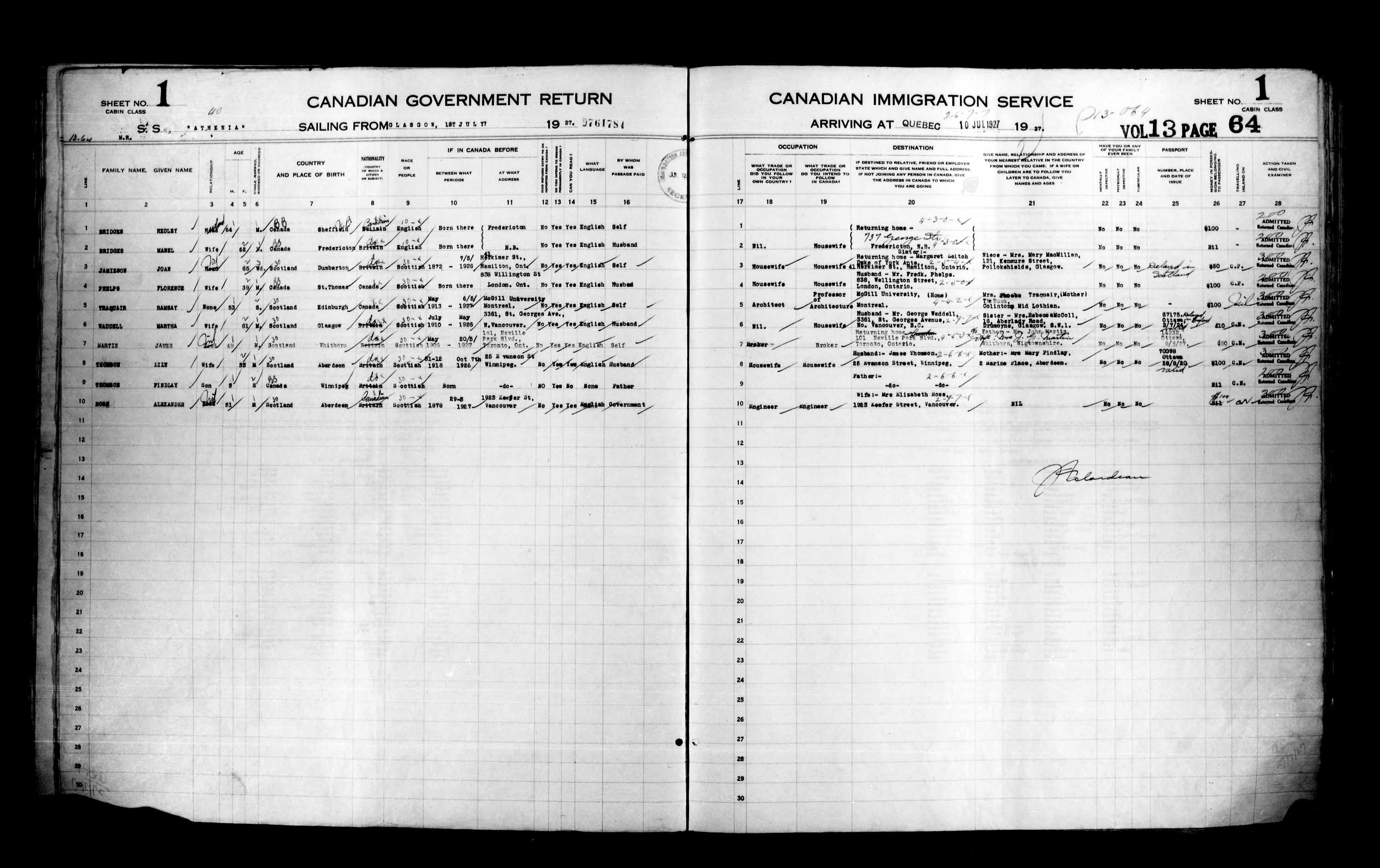 Titre : Listes de passagers : Ville de Qubec (1925-1935) - N d'enregistrement Mikan : 178851 - Microforme : t-14735