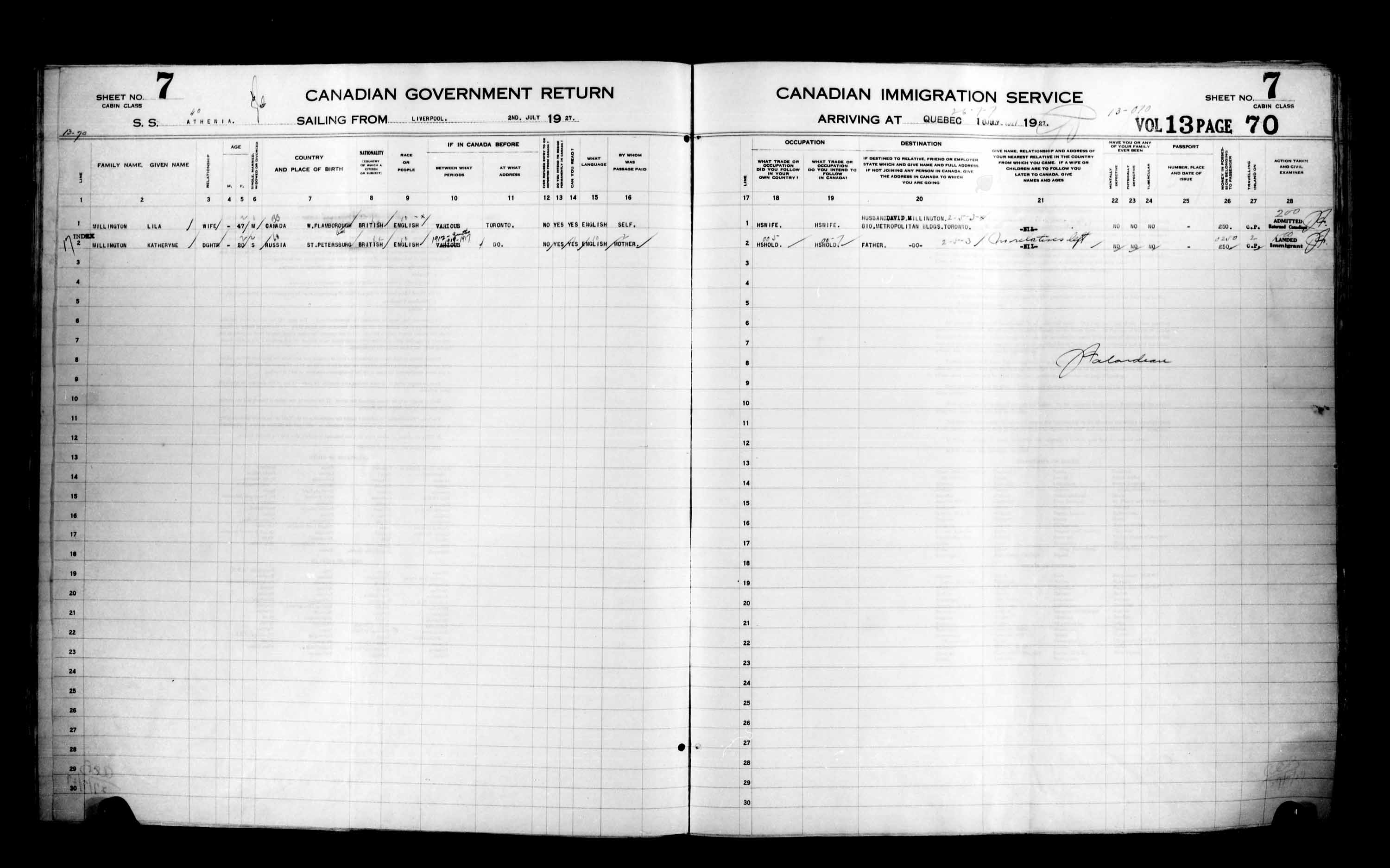 Titre : Listes de passagers : Ville de Qubec (1925-1935) - N d'enregistrement Mikan : 178851 - Microforme : t-14735