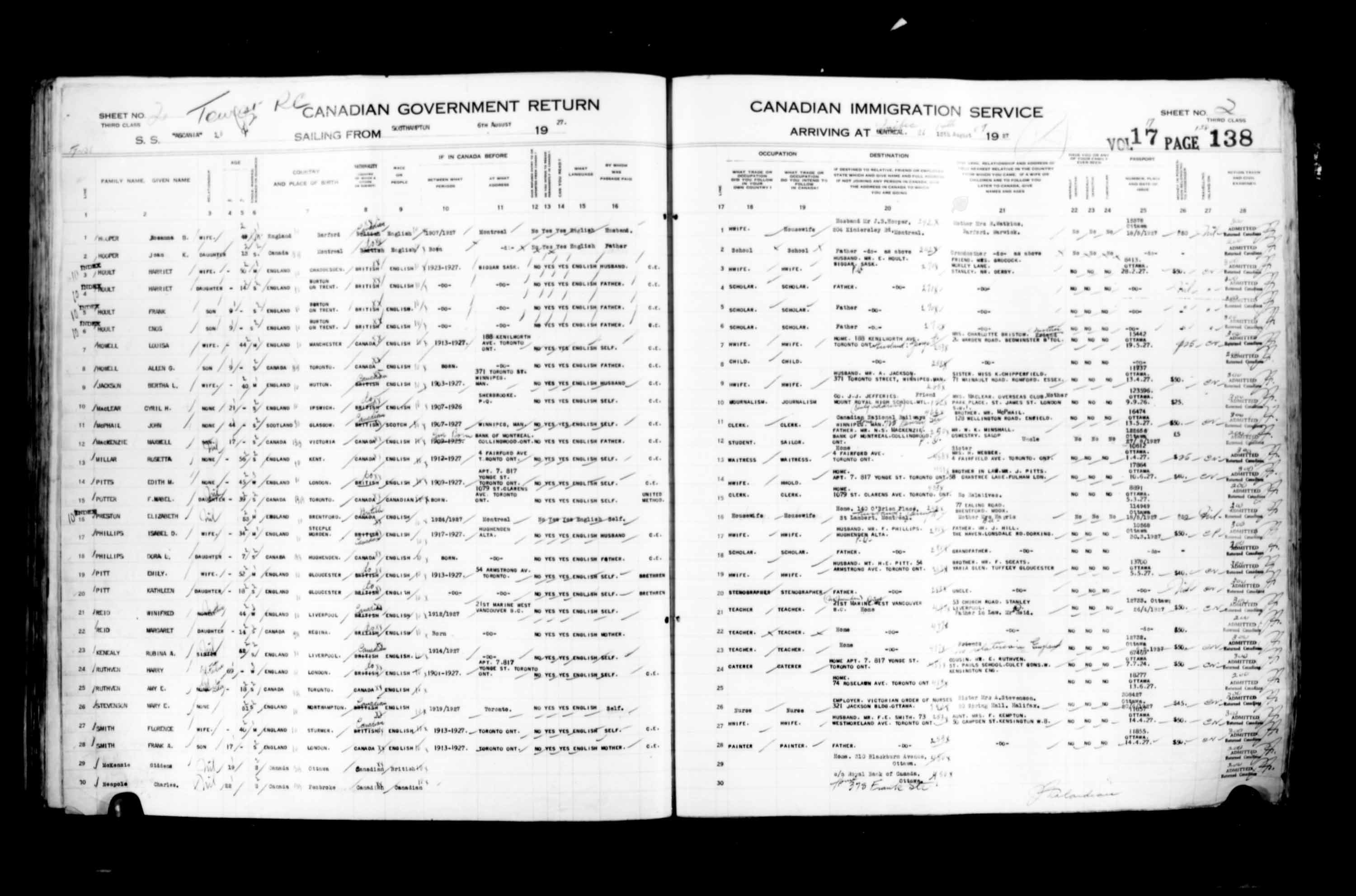 Title: Passenger Lists: Quebec City (1925-1935) - Mikan Number: 134839 - Microform: t-14736