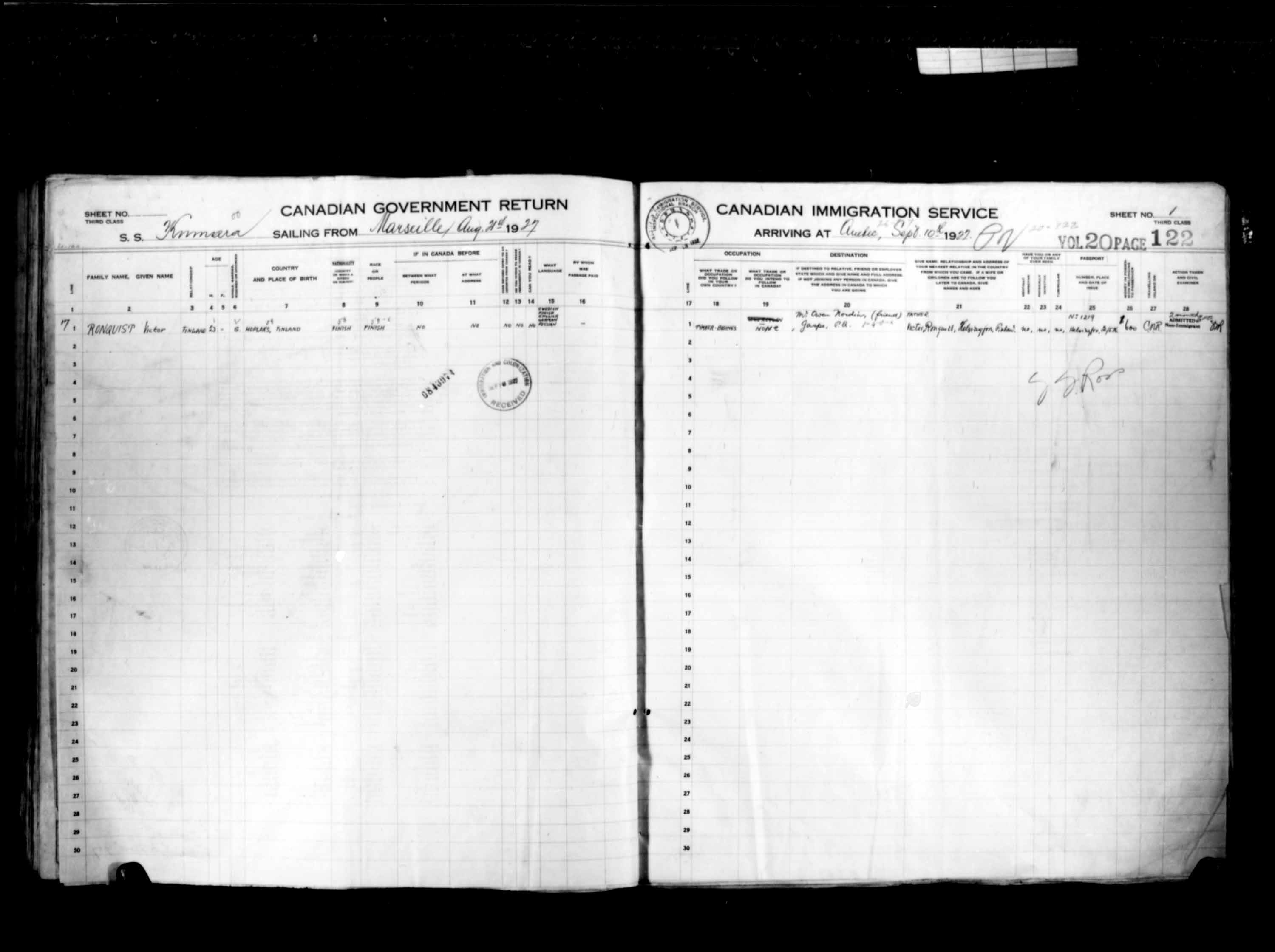 Title: Passenger Lists: Quebec City (1925-1935) - Mikan Number: 134839 - Microform: t-14737
