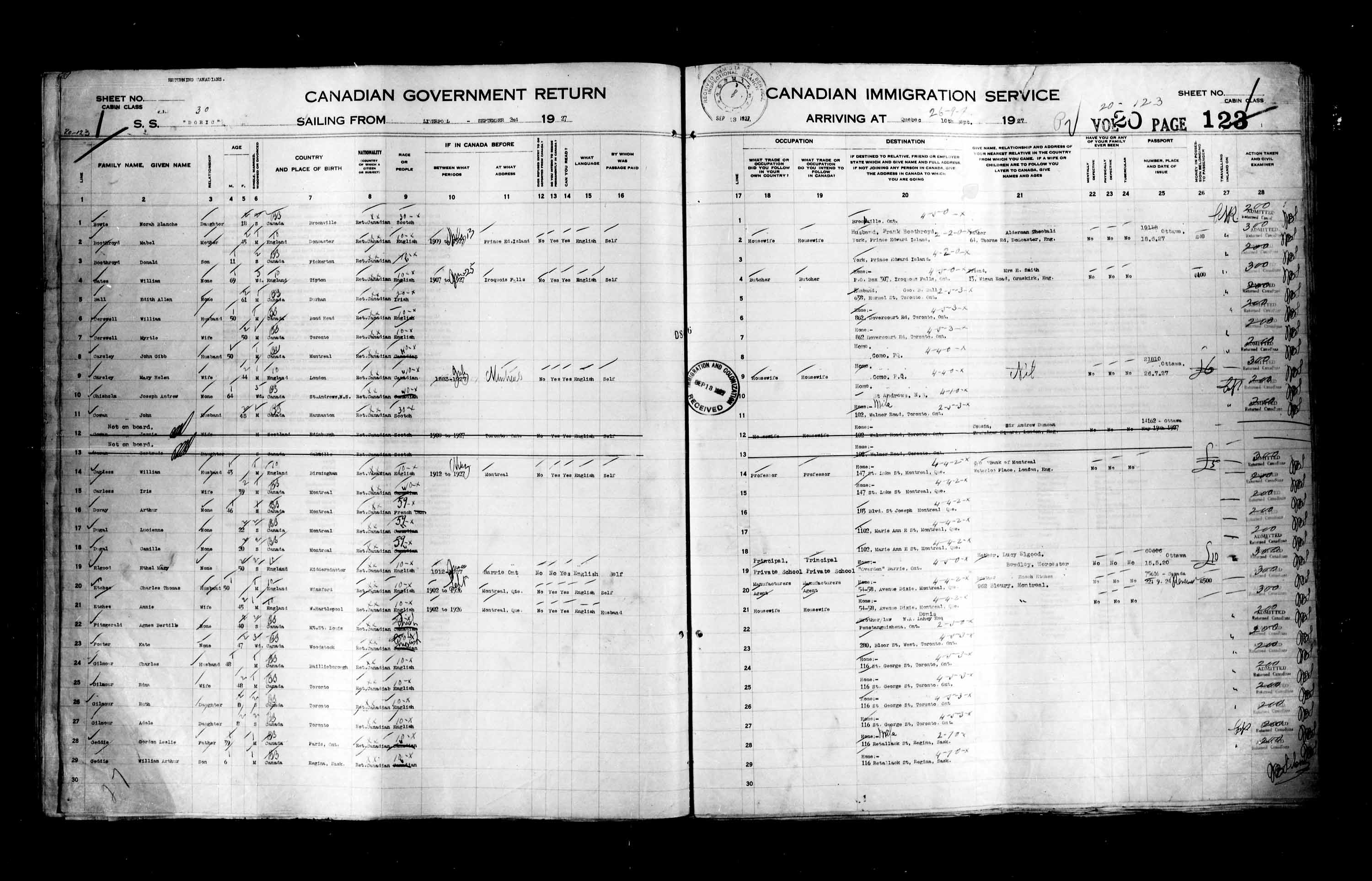 Title: Passenger Lists: Quebec City (1925-1935) - Mikan Number: 134839 - Microform: t-14738