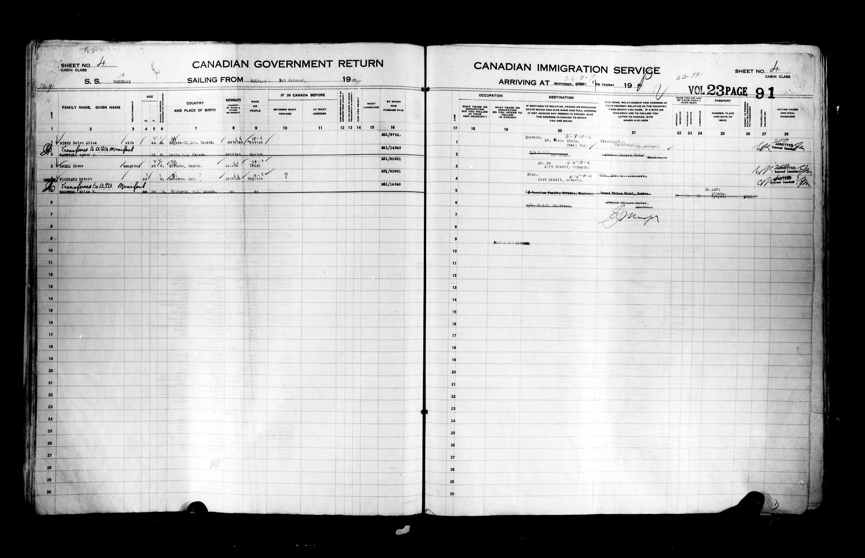 Title: Passenger Lists: Quebec City (1925-1935) - Mikan Number: 134839 - Microform: t-14738