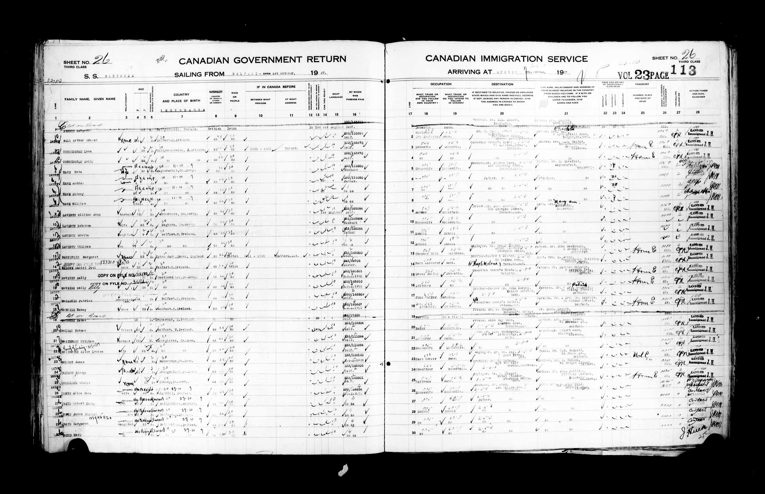 Titre : Listes de passagers : Ville de Qubec (1925-1935) - N d'enregistrement Mikan : 178851 - Microforme : t-14739