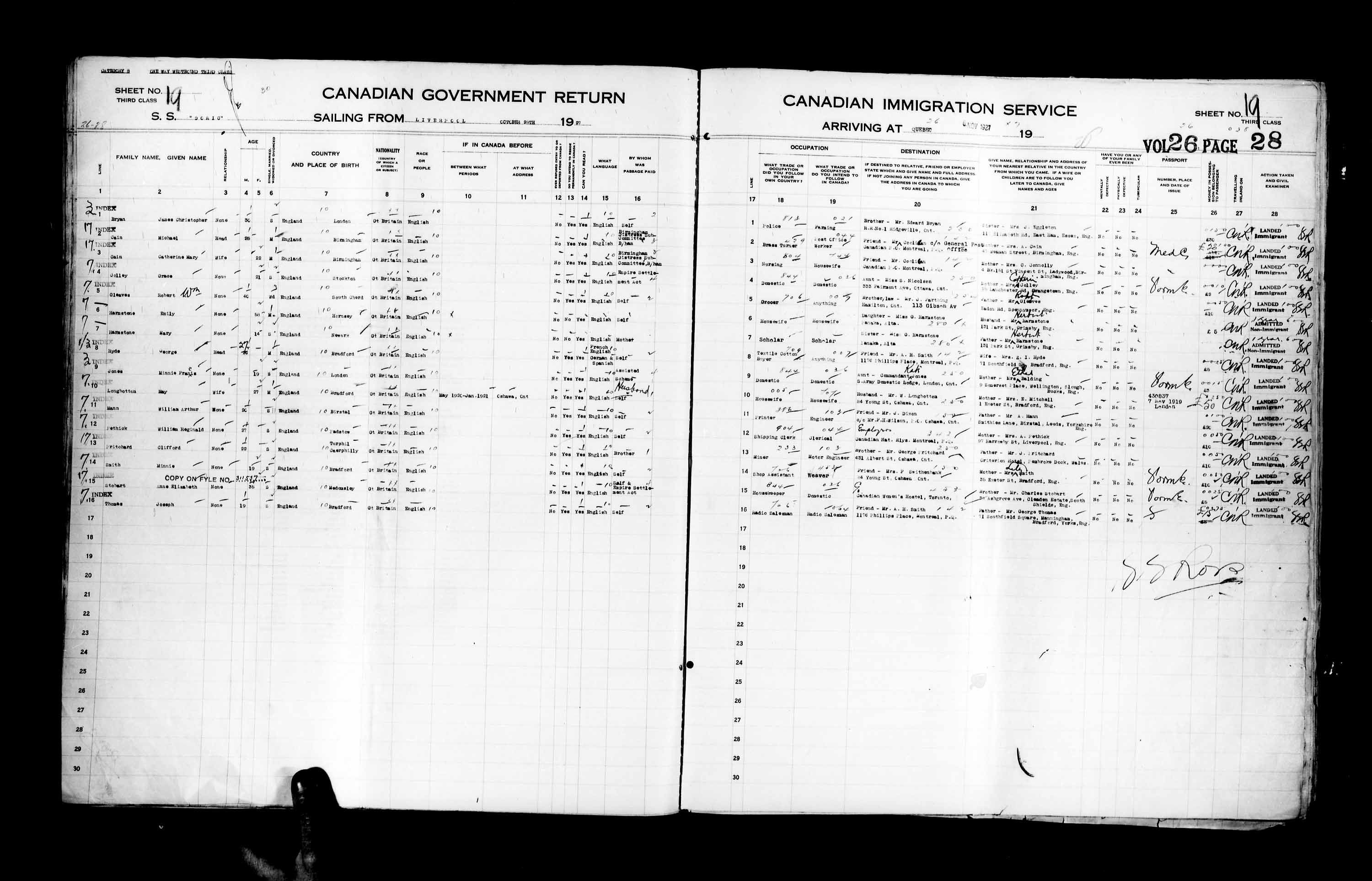 Title: Passenger Lists: Quebec City (1925-1935) - Mikan Number: 134839 - Microform: t-14739