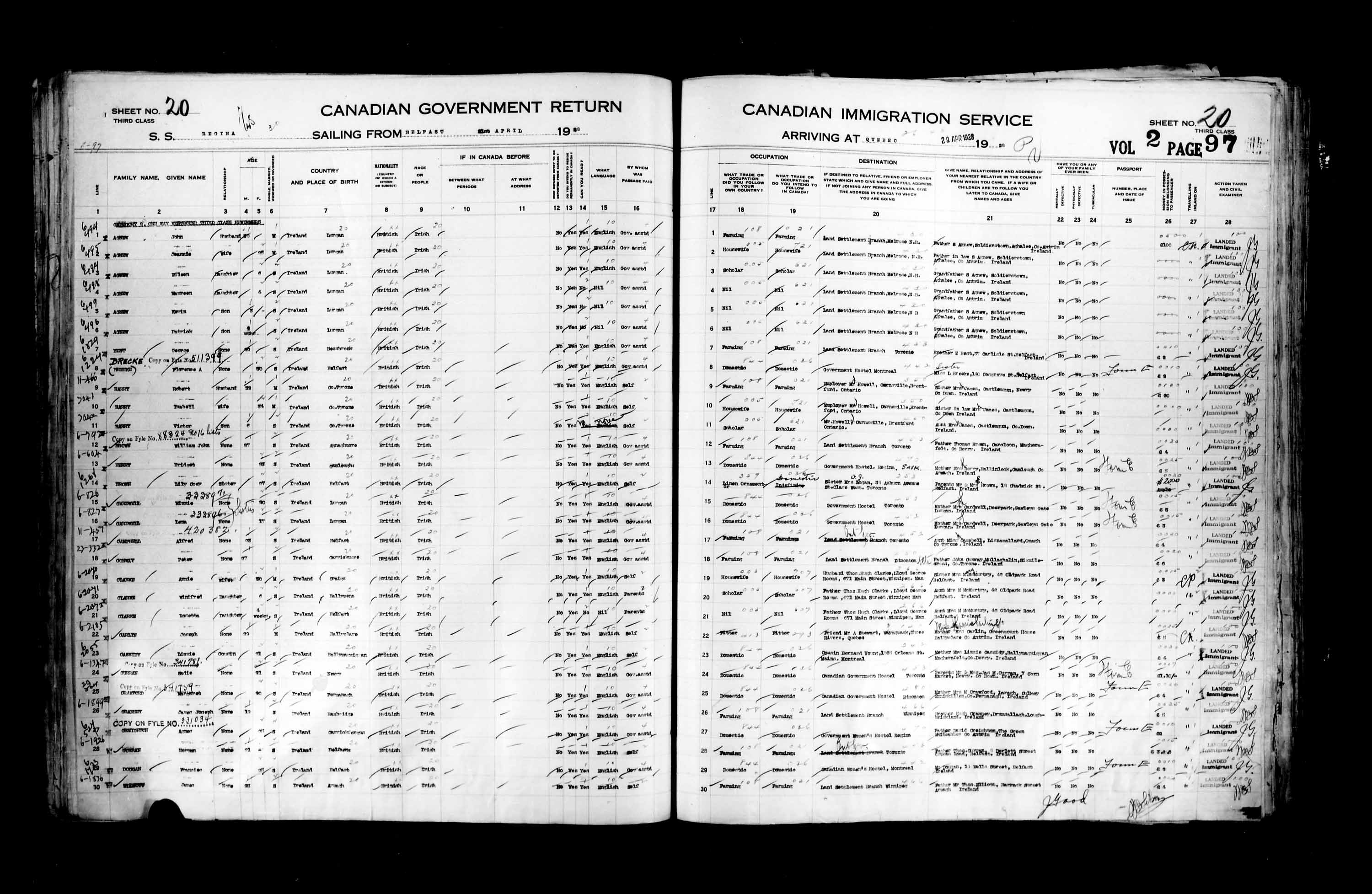 Titre : Listes de passagers : Ville de Qubec (1925-1935) - N d'enregistrement Mikan : 178851 - Microforme : t-14740