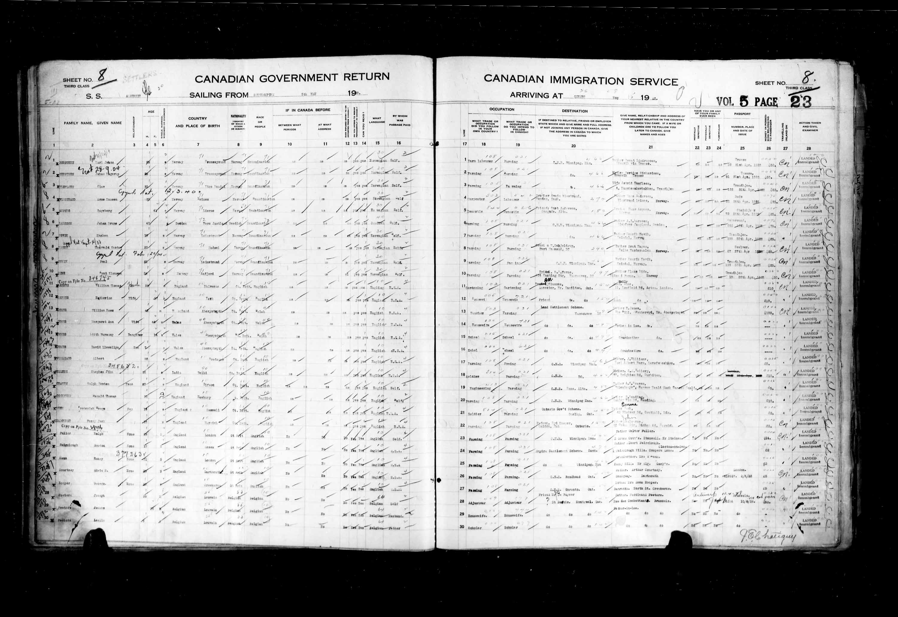 Titre : Listes de passagers : Ville de Québec (1925-1935) - N° d'enregistrement Mikan : 178851 - Microforme : t-14741