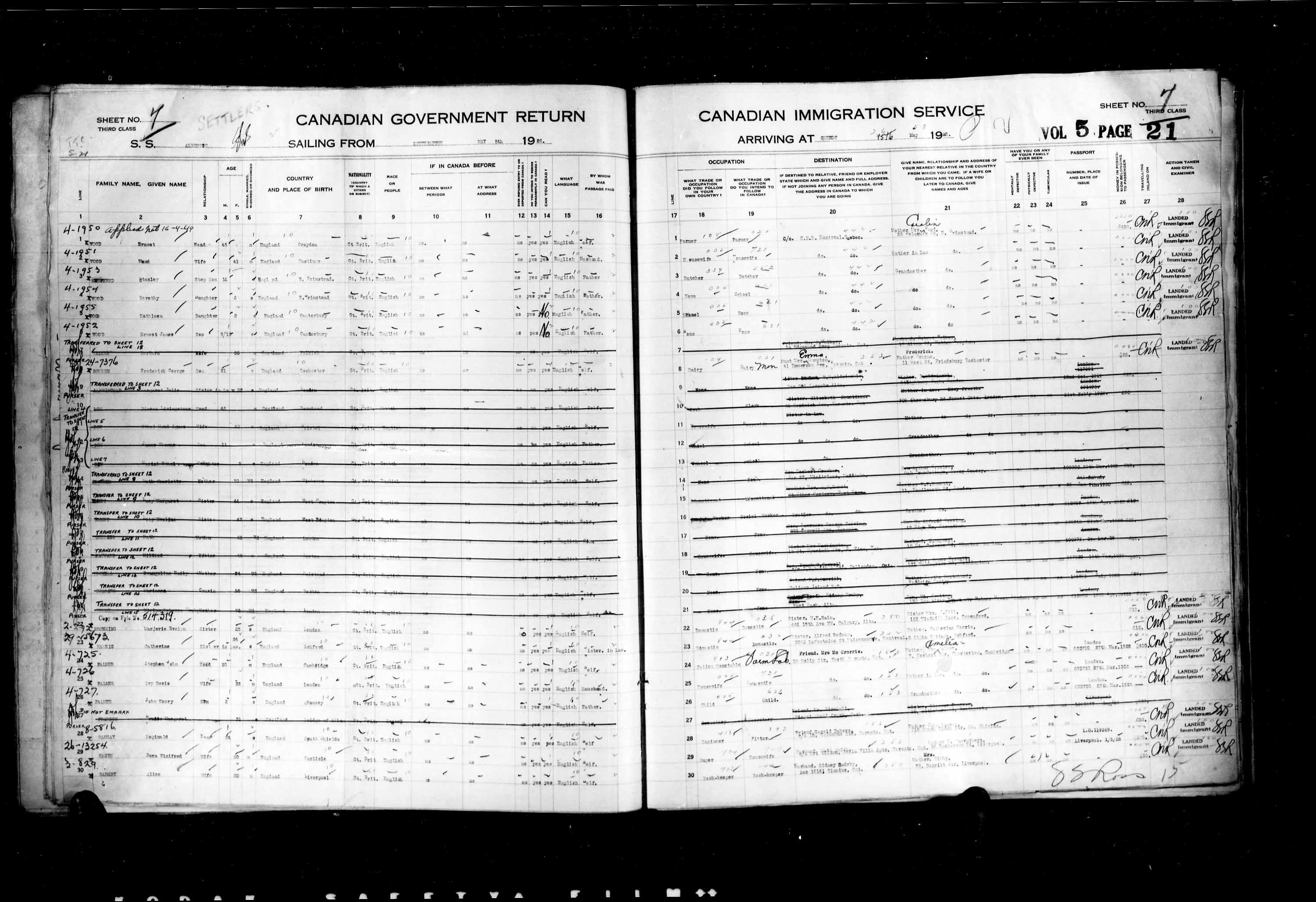 Titre : Listes de passagers : Ville de Qubec (1925-1935) - N d'enregistrement Mikan : 178851 - Microforme : t-14741