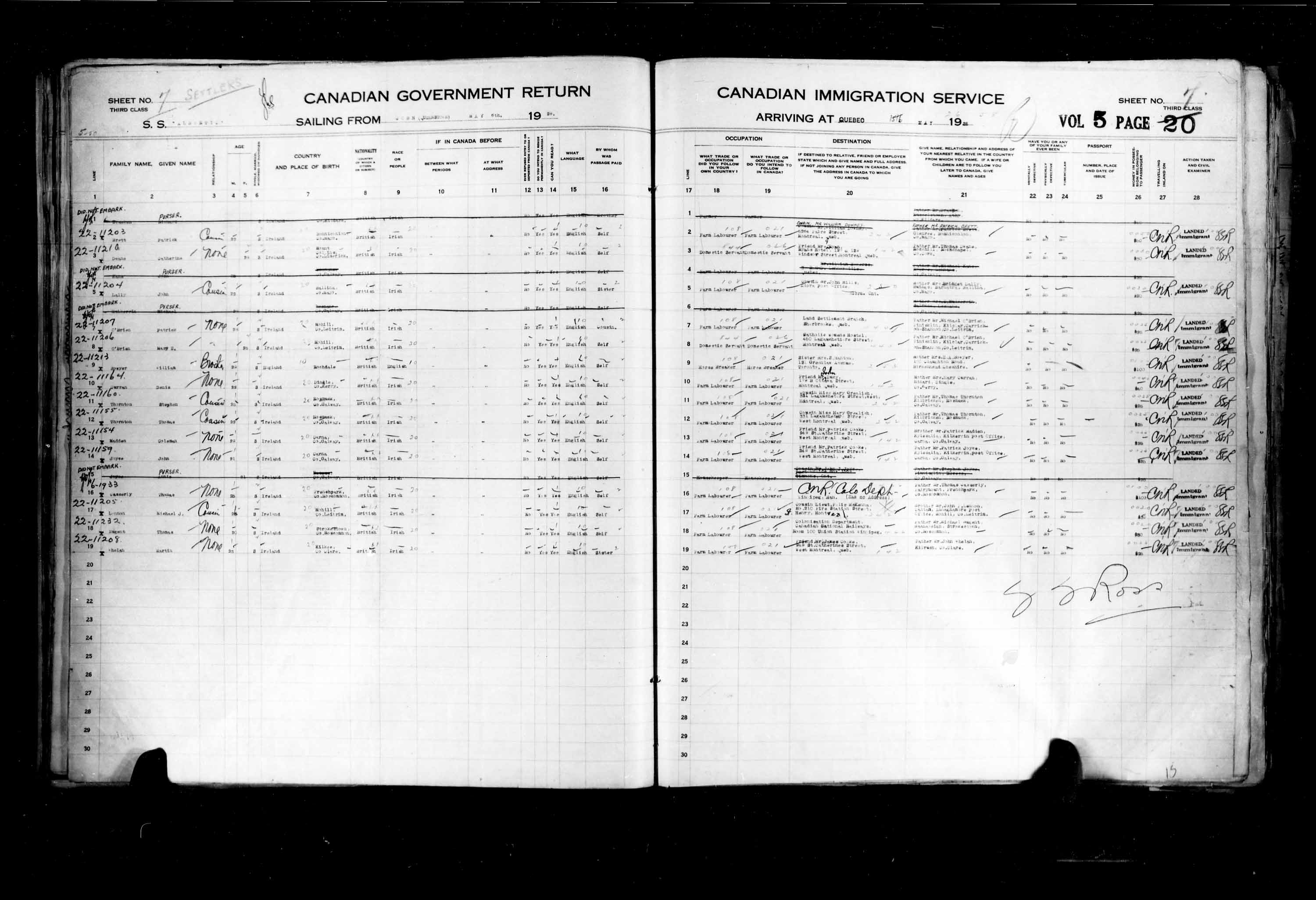 Title: Passenger Lists: Quebec City (1925-1935) - Mikan Number: 134839 - Microform: t-14741