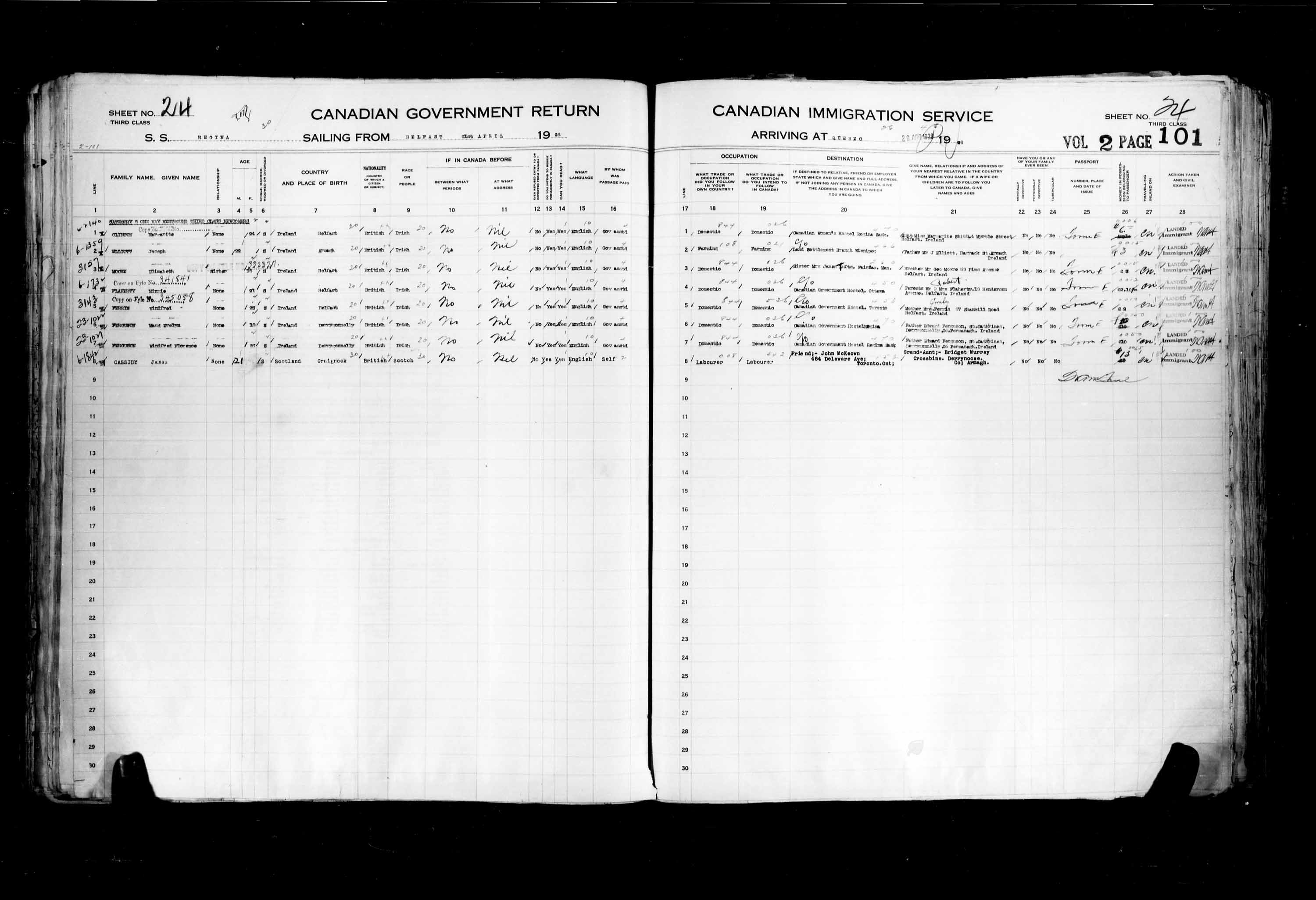 Titre : Listes de passagers : Ville de Québec (1925-1935) - N° d'enregistrement Mikan : 178851 - Microforme : t-14741