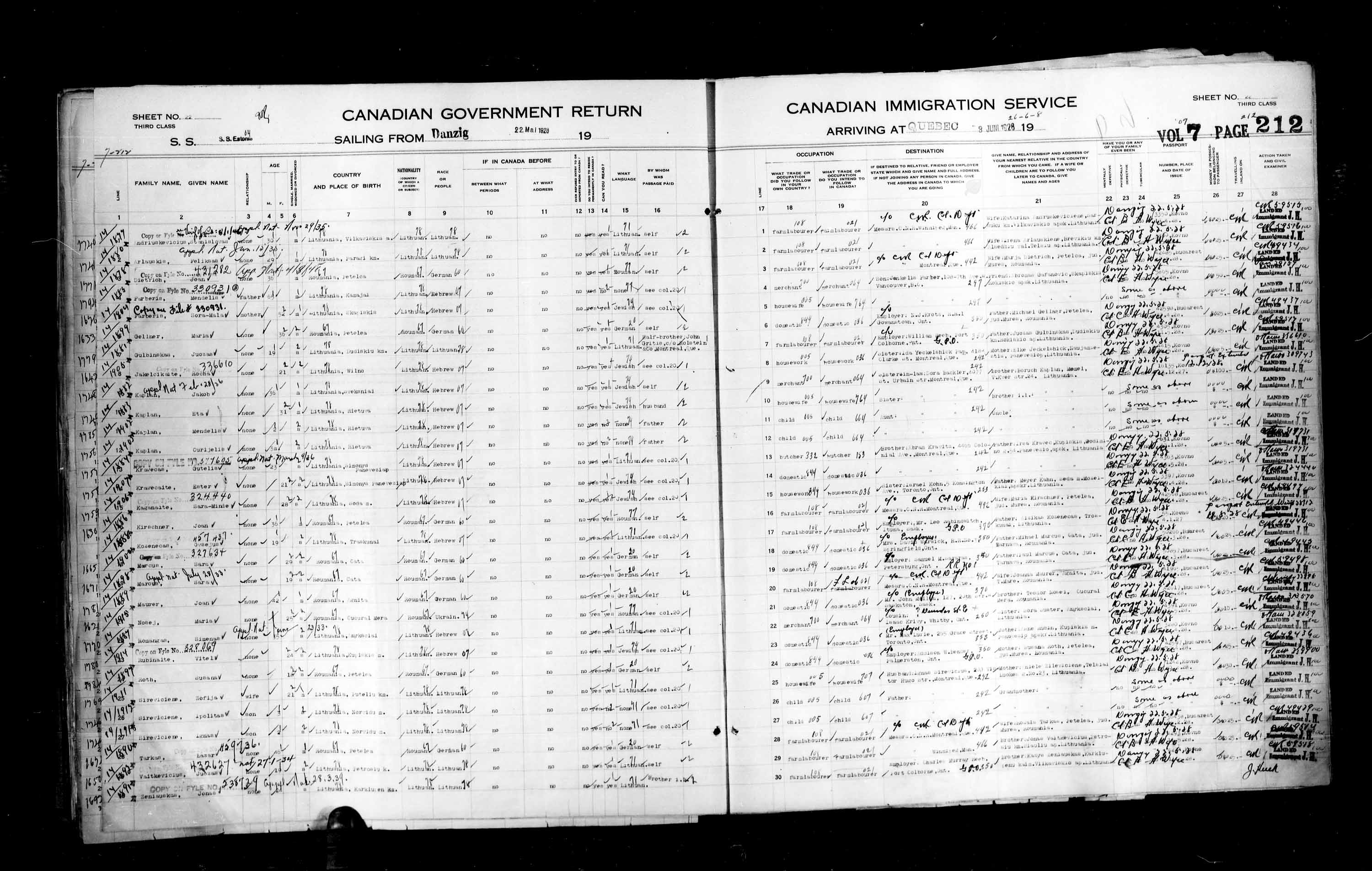 Titre : Listes de passagers : Ville de Qubec (1925-1935) - N d'enregistrement Mikan : 178851 - Microforme : t-14742