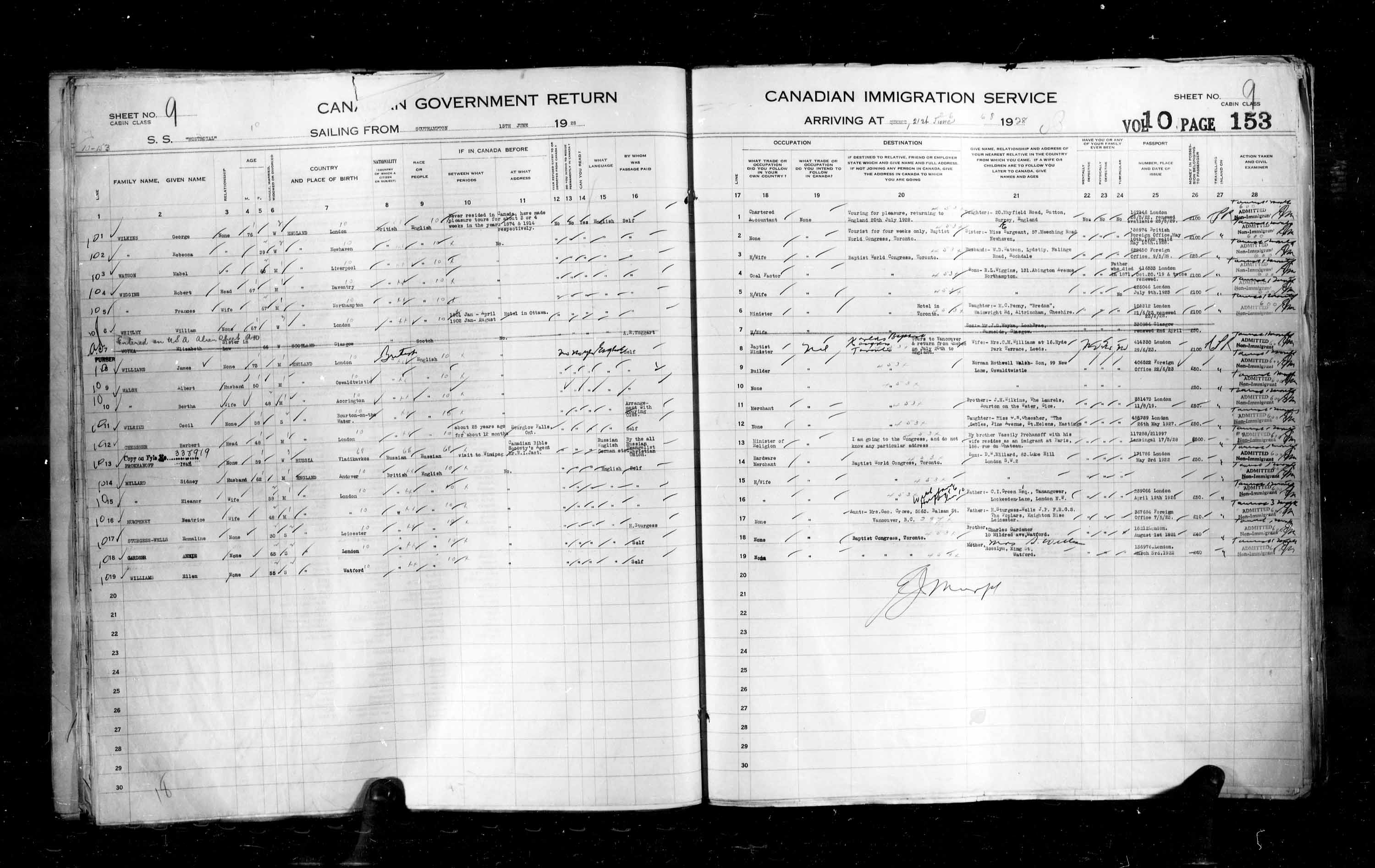Titre : Listes de passagers : Ville de Québec (1925-1935) - N° d'enregistrement Mikan : 178851 - Microforme : t-14743